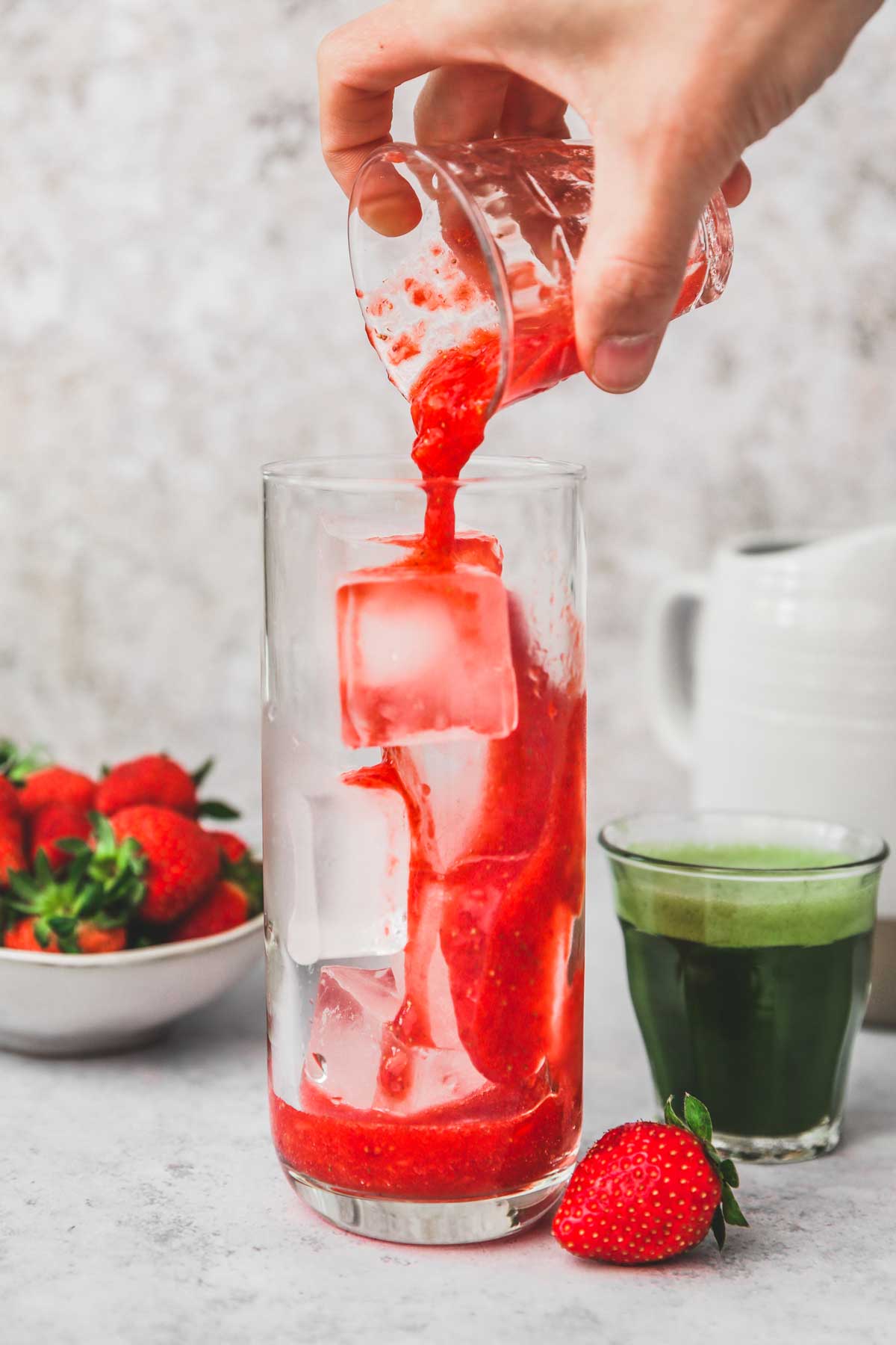 strawberry puree on a glass