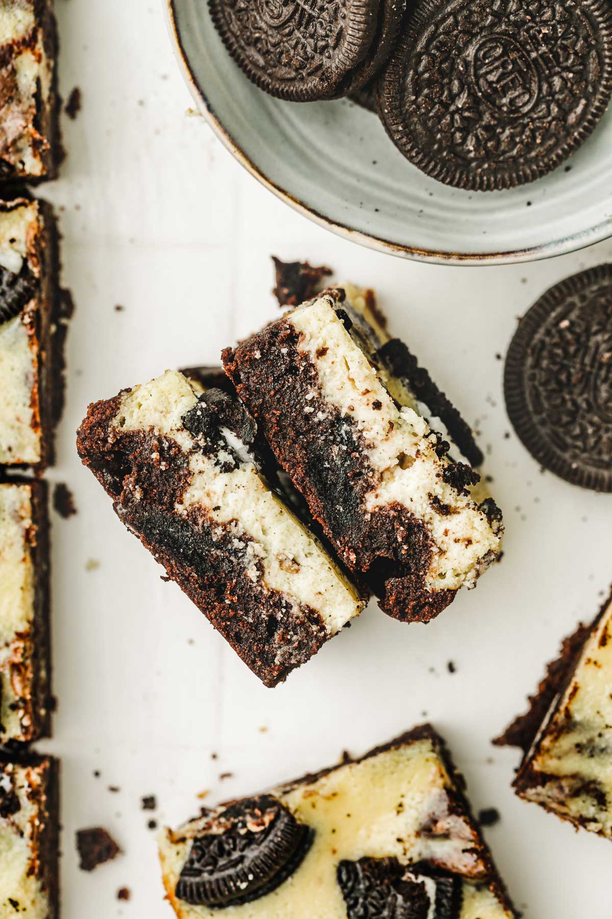 slice of oreo cheesecake brownies