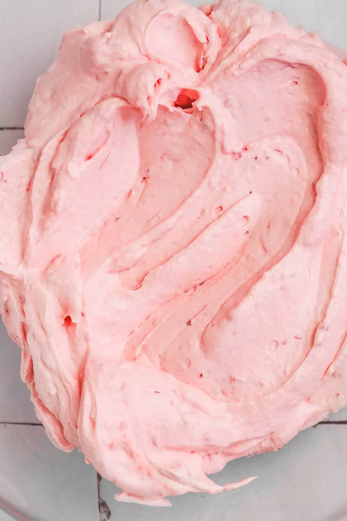 strawberry mascarpone frosting in a mixing bowl