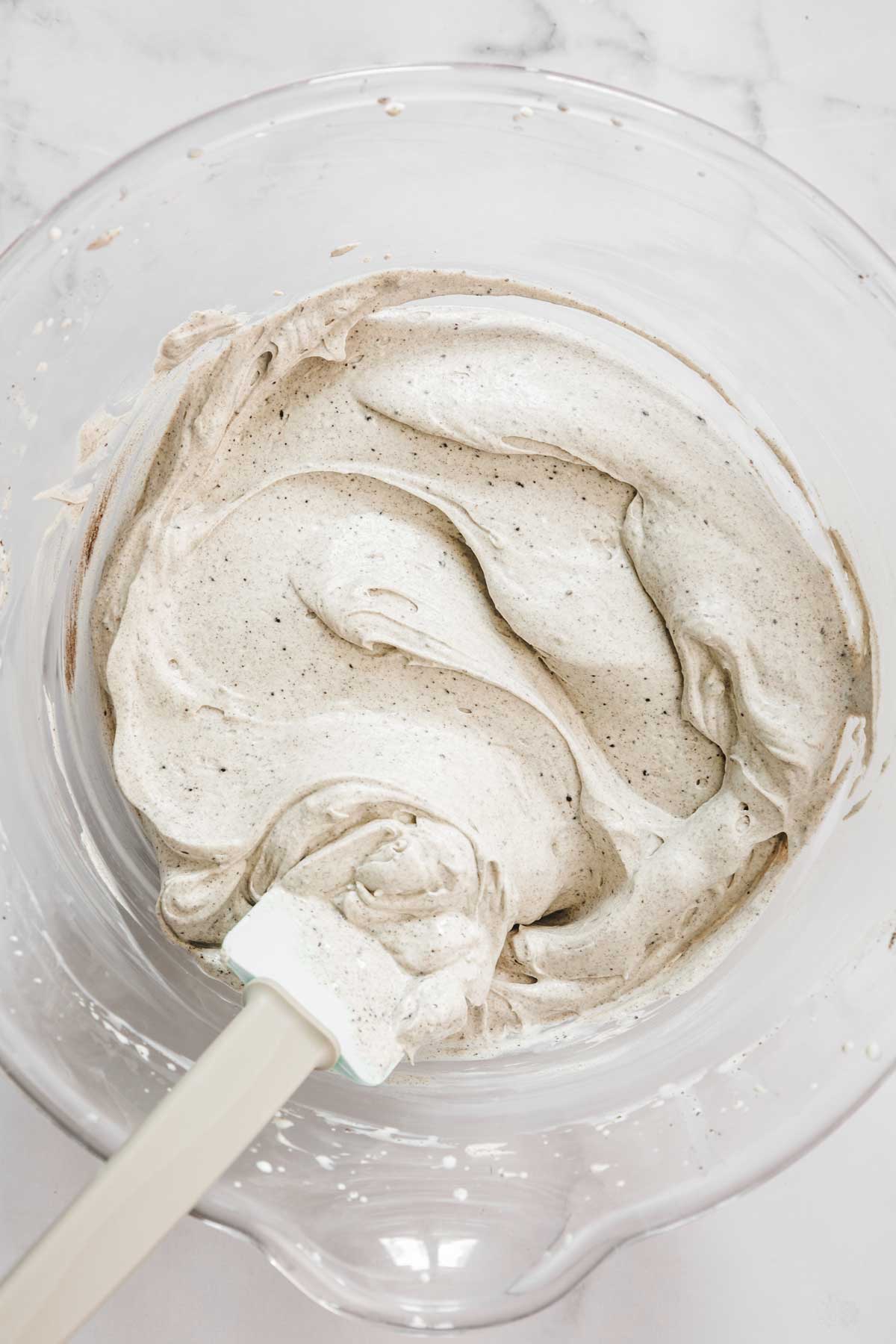 mixing bowl with oreo frosting