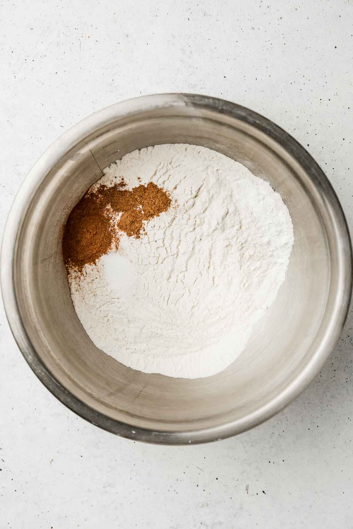 large mixing bowl with dry ingredients