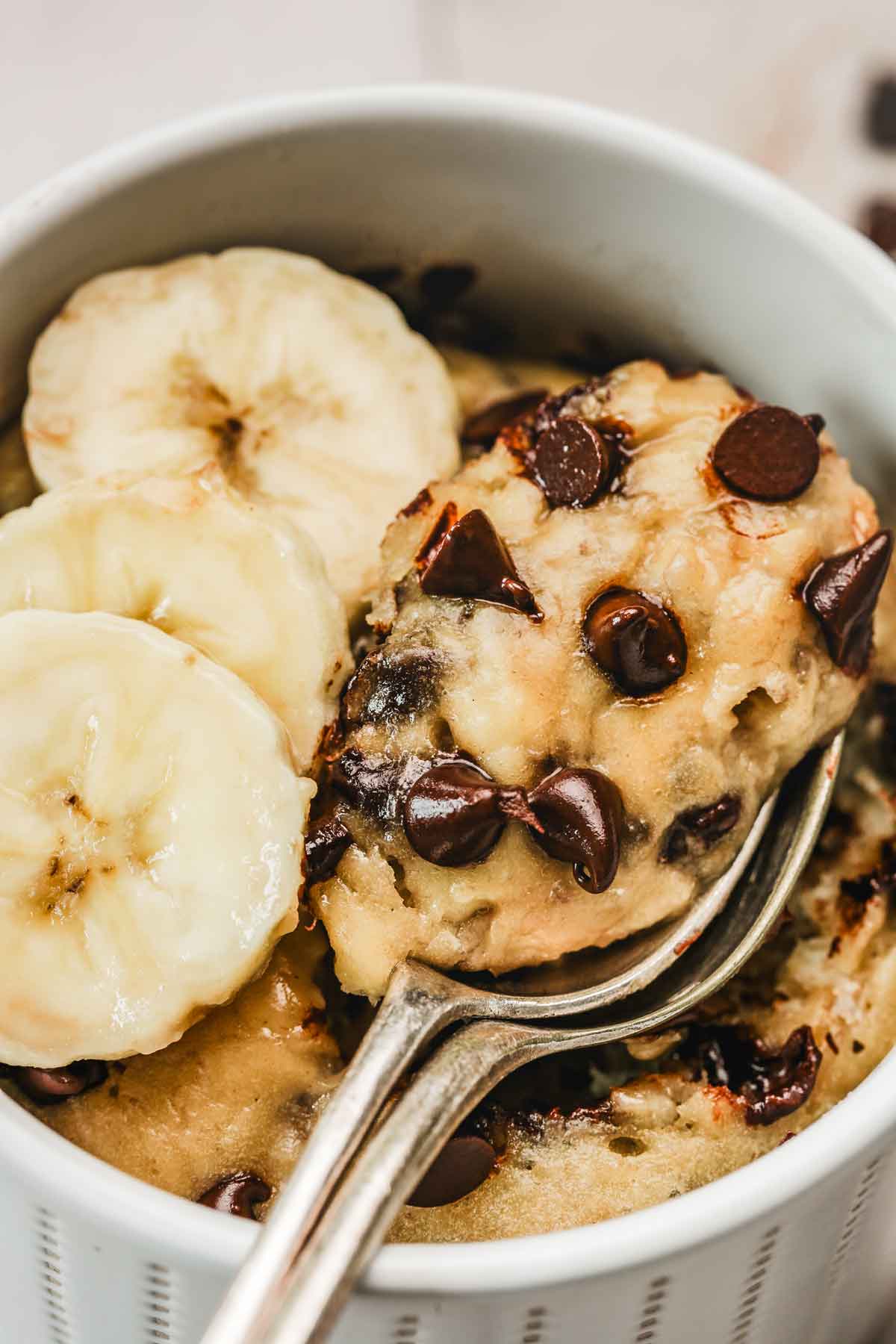 spoon of banana mug cake