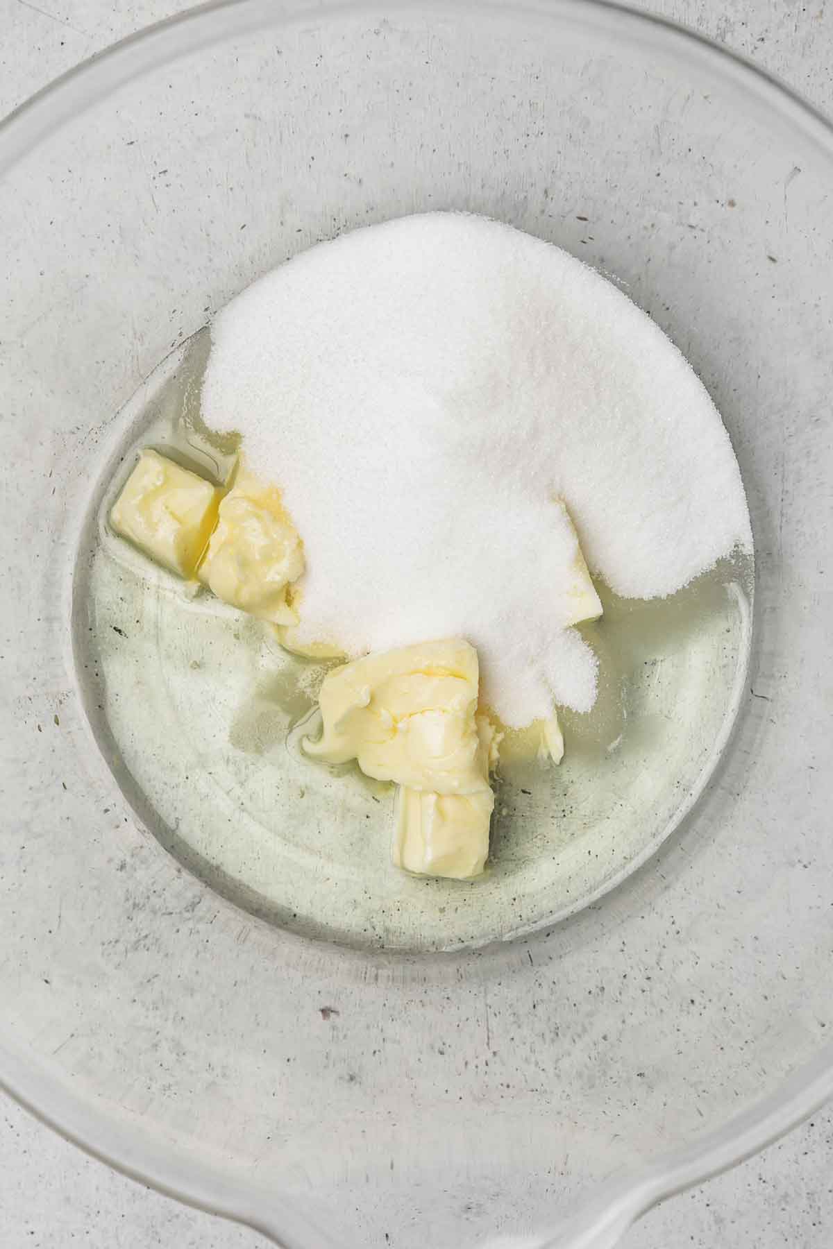 mixing bowl with sugar and butter
