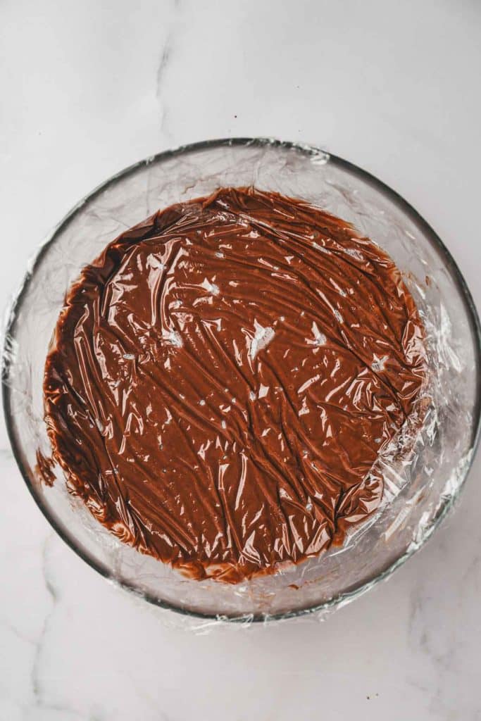 smooth chocolate cremeux in a mixing bowl