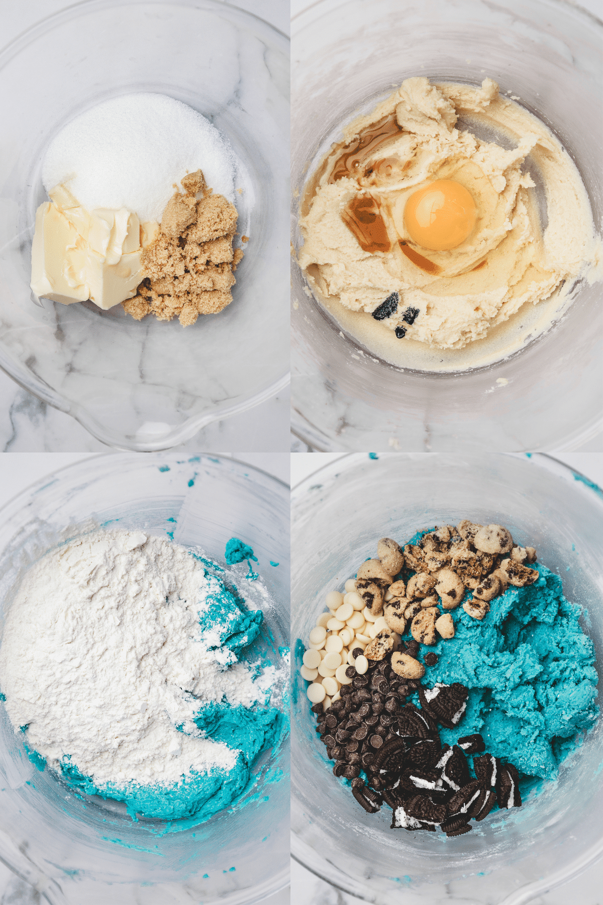 bols avec des ingrédients et la préparation des cookies cookie monster