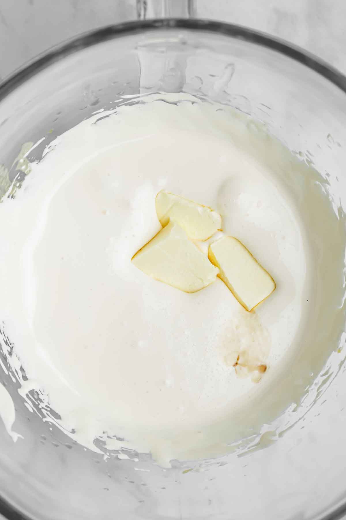 mixing bowl with french meringue and butter