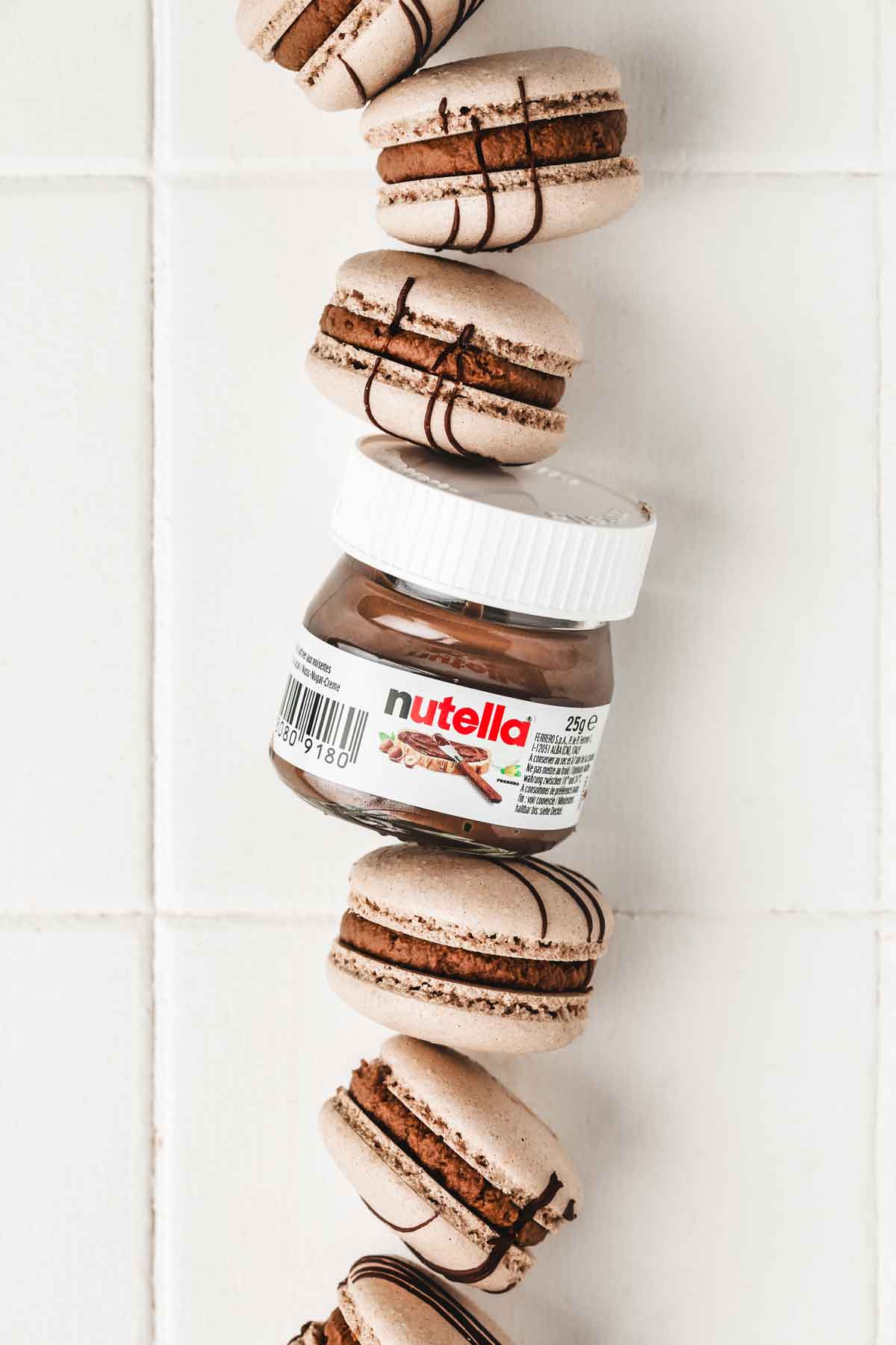 nutella chocolate macarons on a table