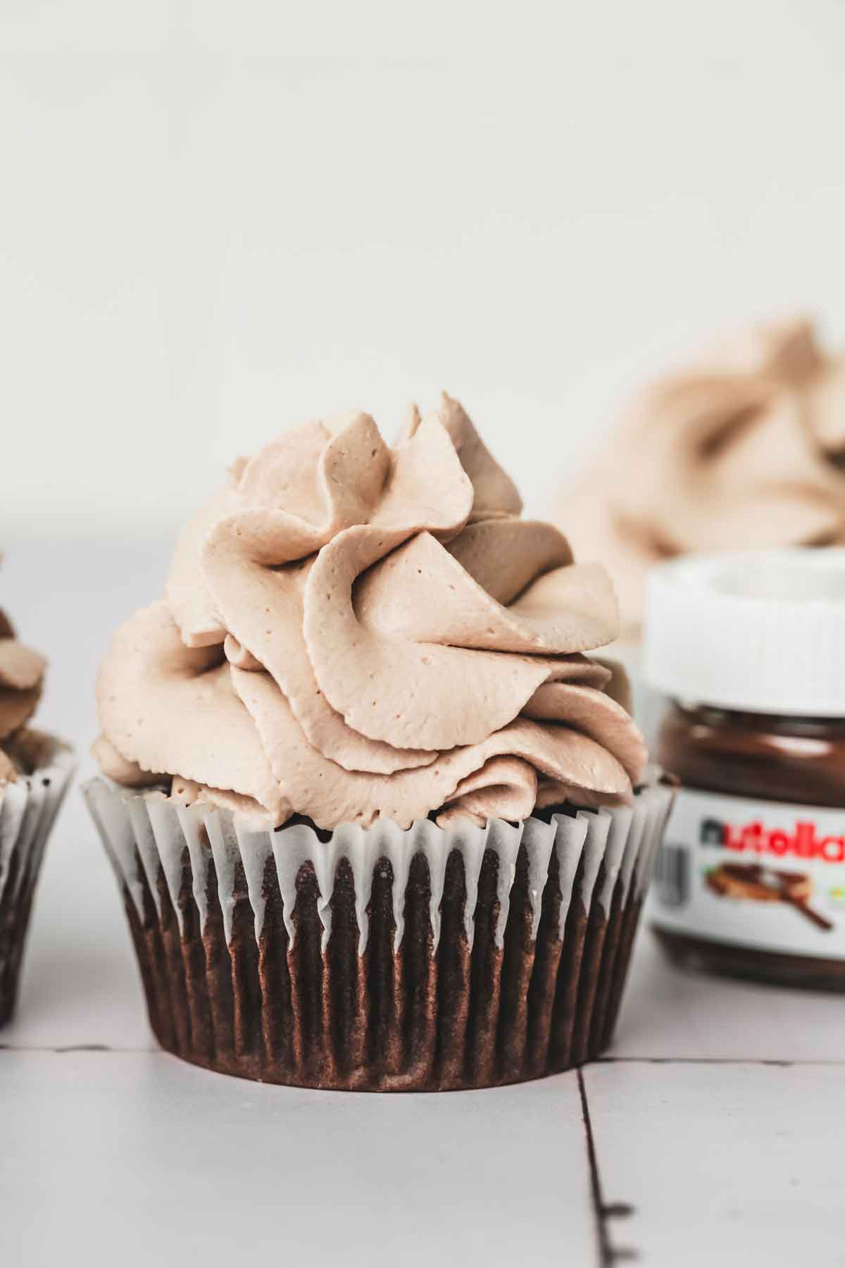 Chocolate cupcakes with Nutella whipped frosting