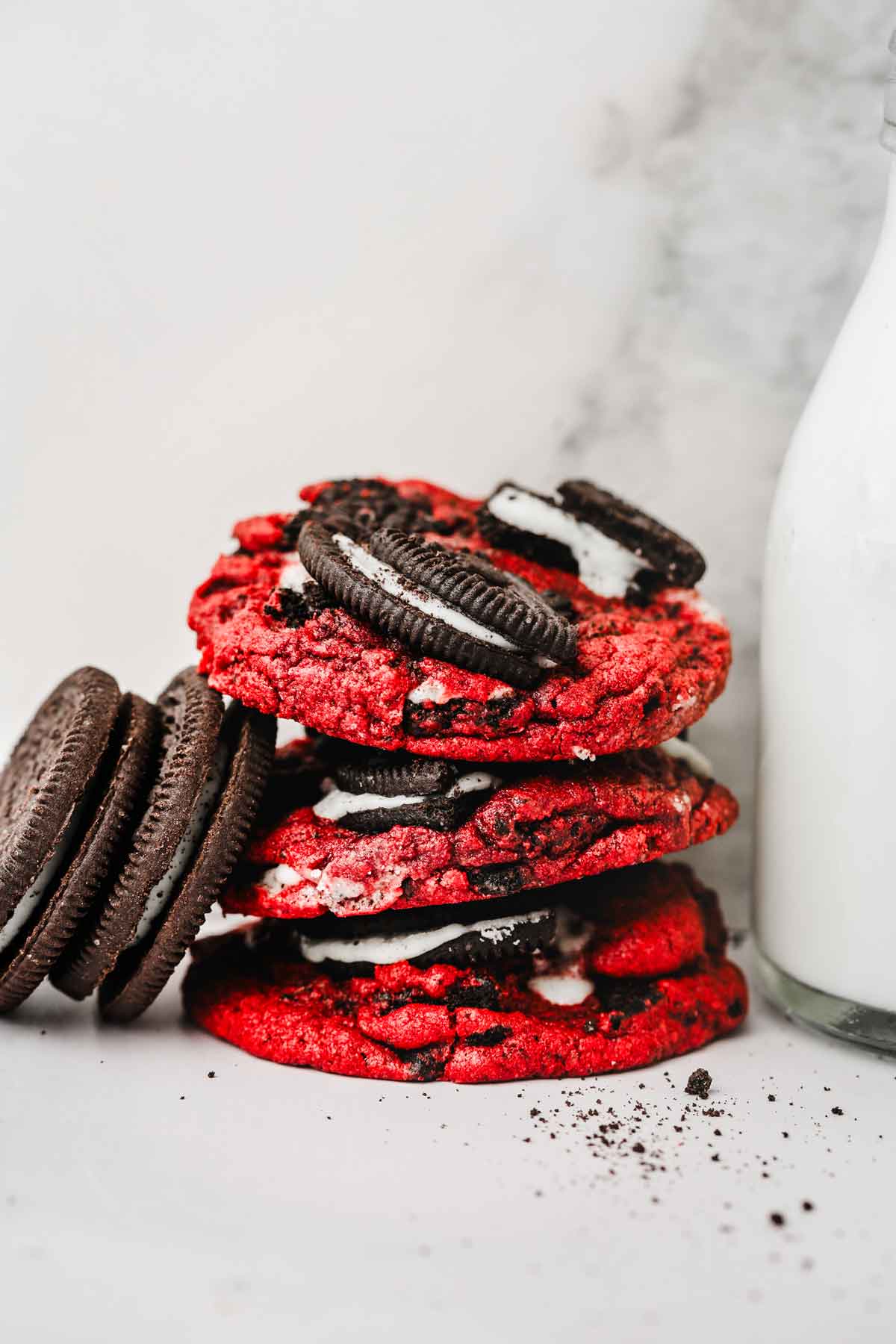 red velvet oreo cookies on a table