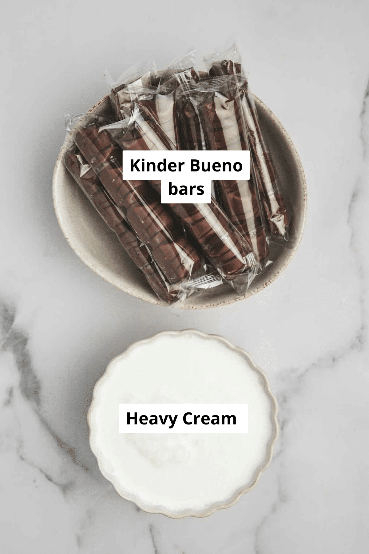 kinder bueno ganache ingredients in bowls