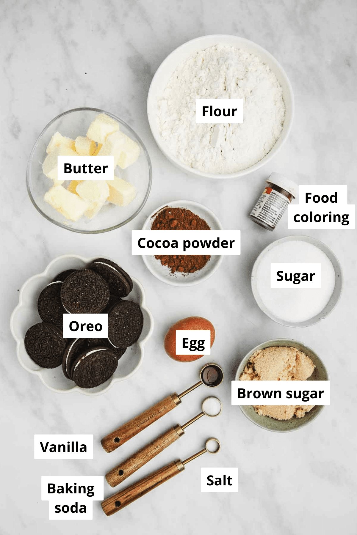 ingredients for red velvet Oreo cookies