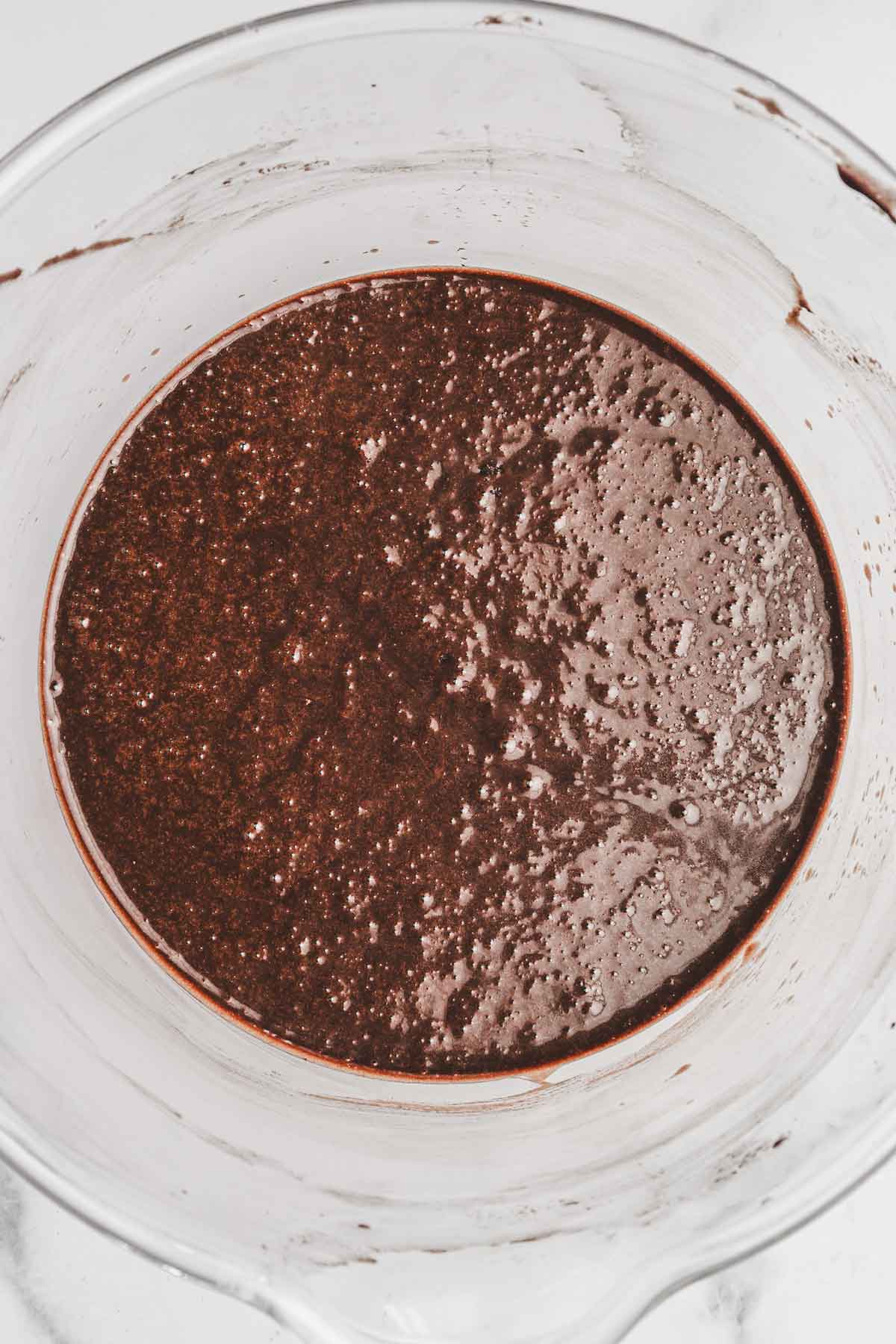 mixing bowl with chocolate cupcakes batter