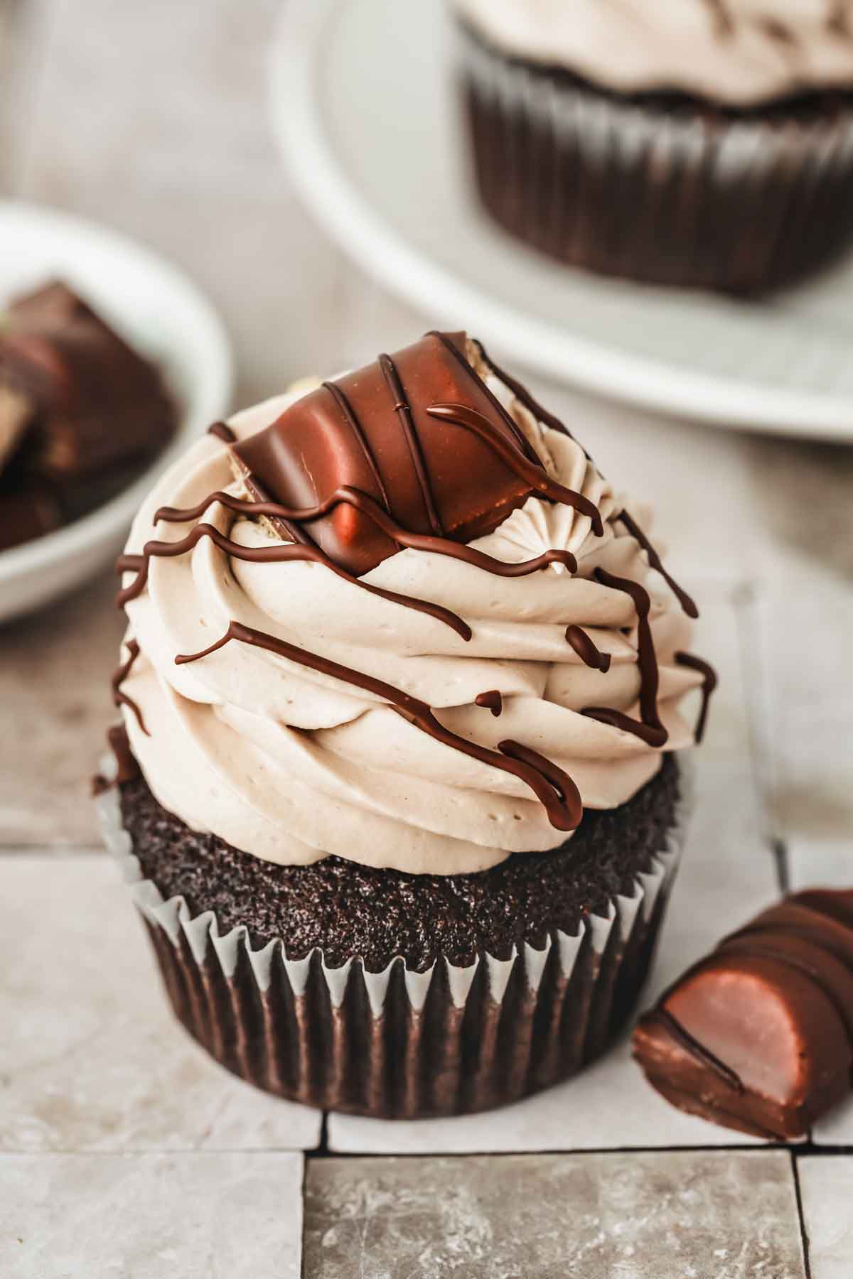 choclate kinder cupcake on a table