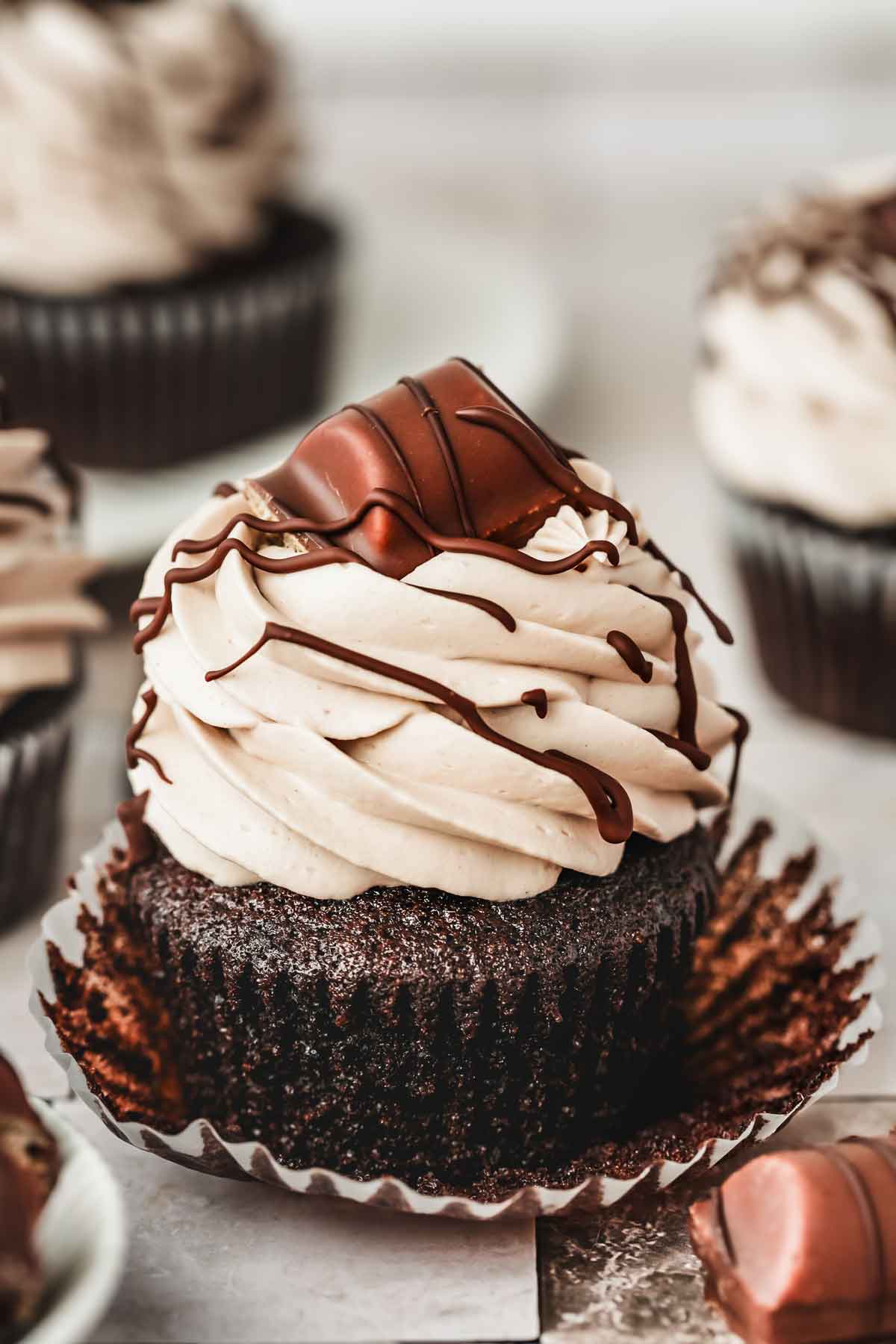 one choclate cupcakes with kinder bueno chocolate