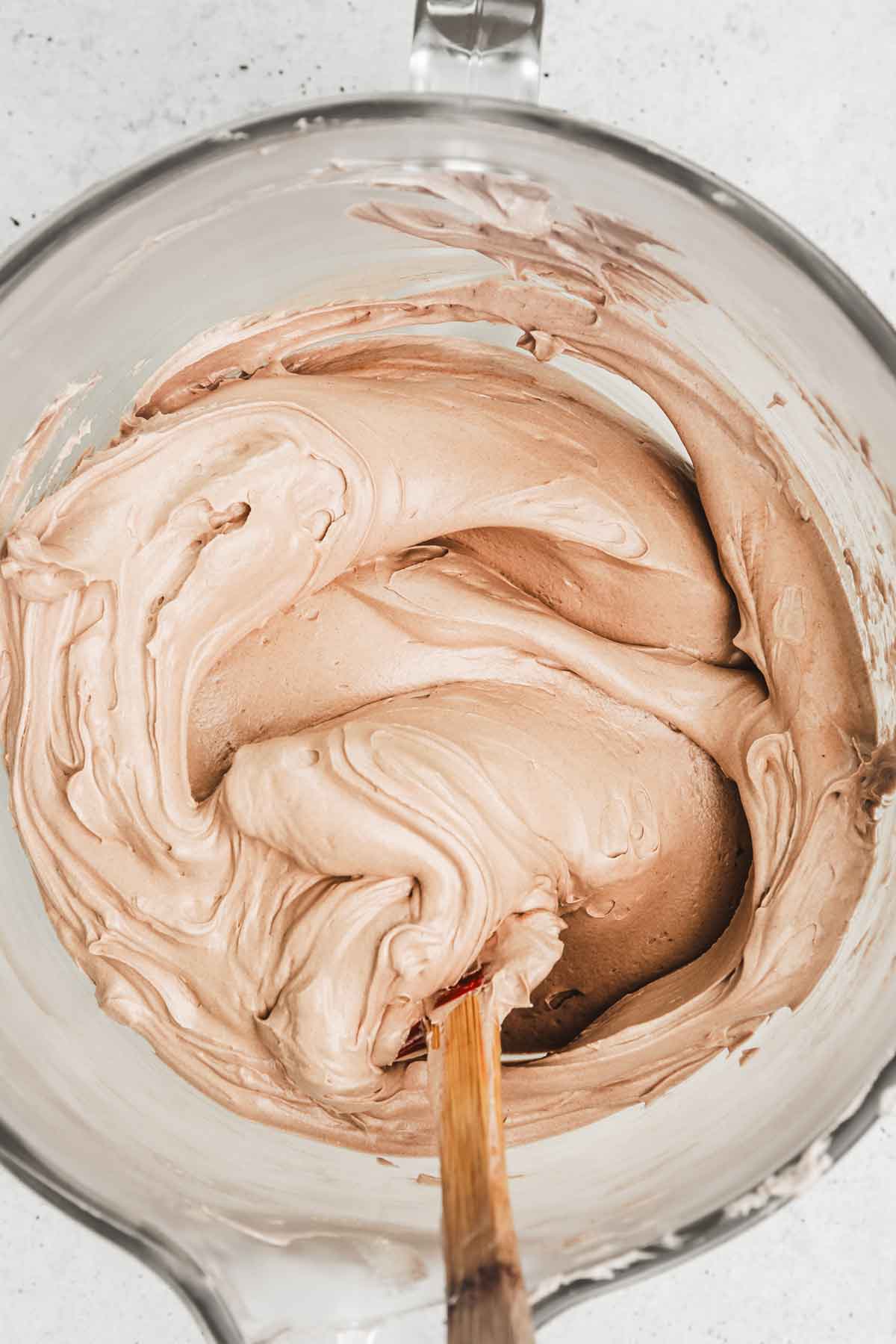 large mixing bowl with nutella buttercream