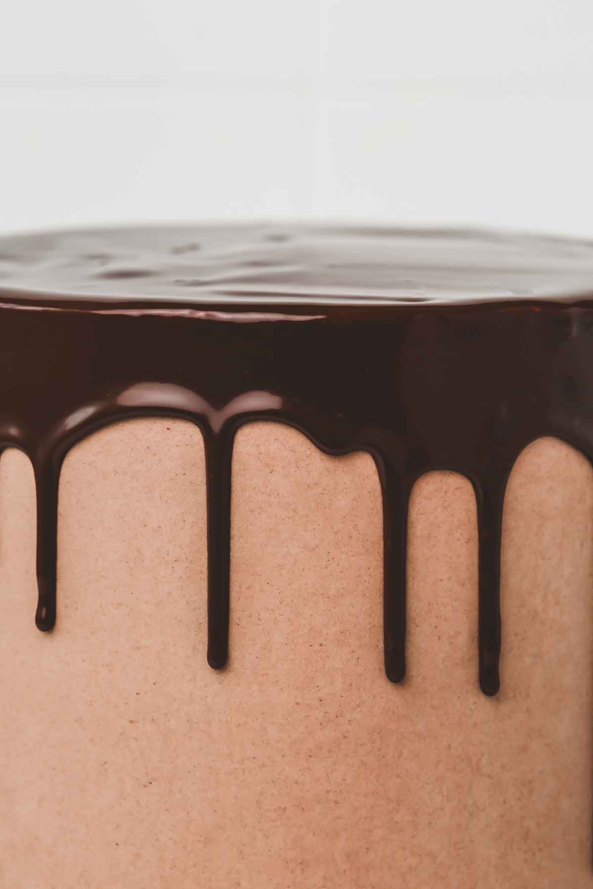 close-up of chocolate drip on cake