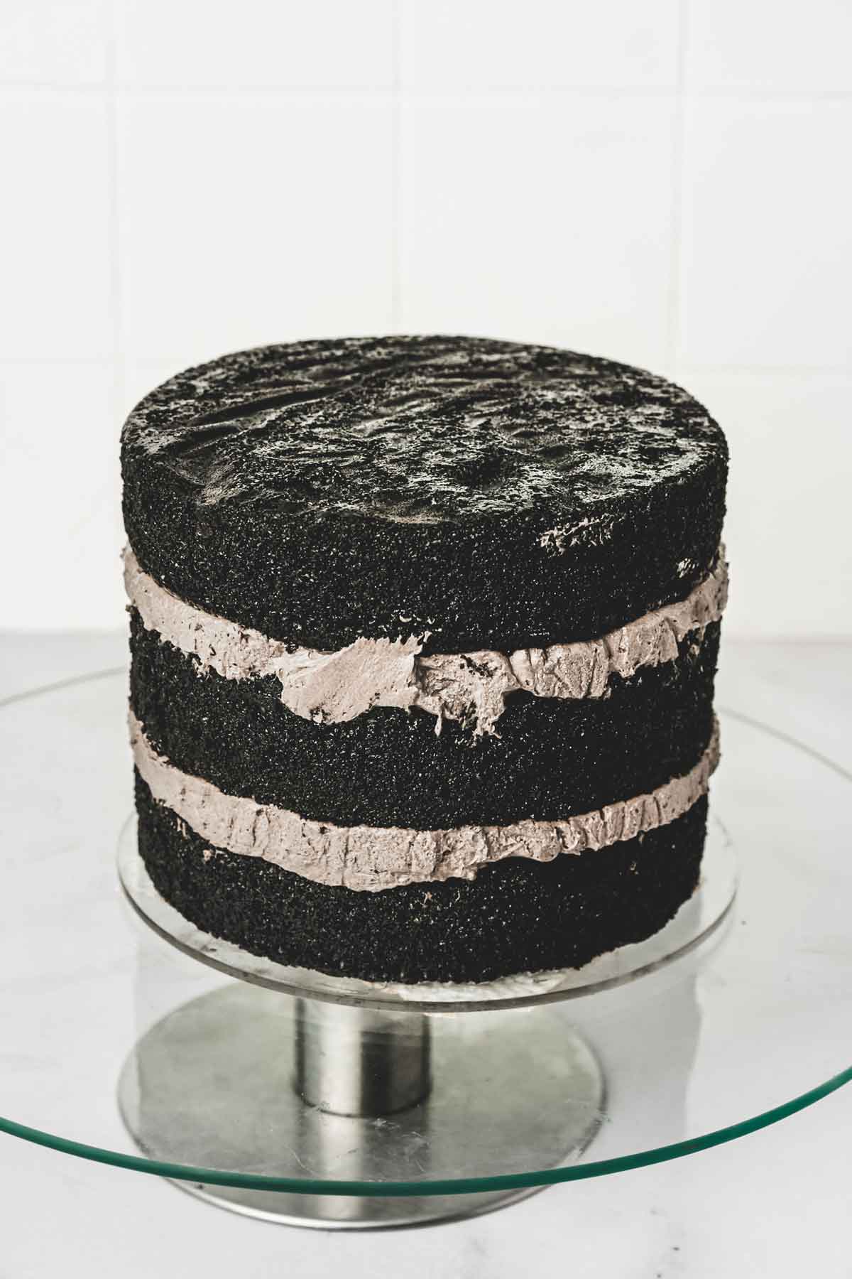 layered cake on a cake stand