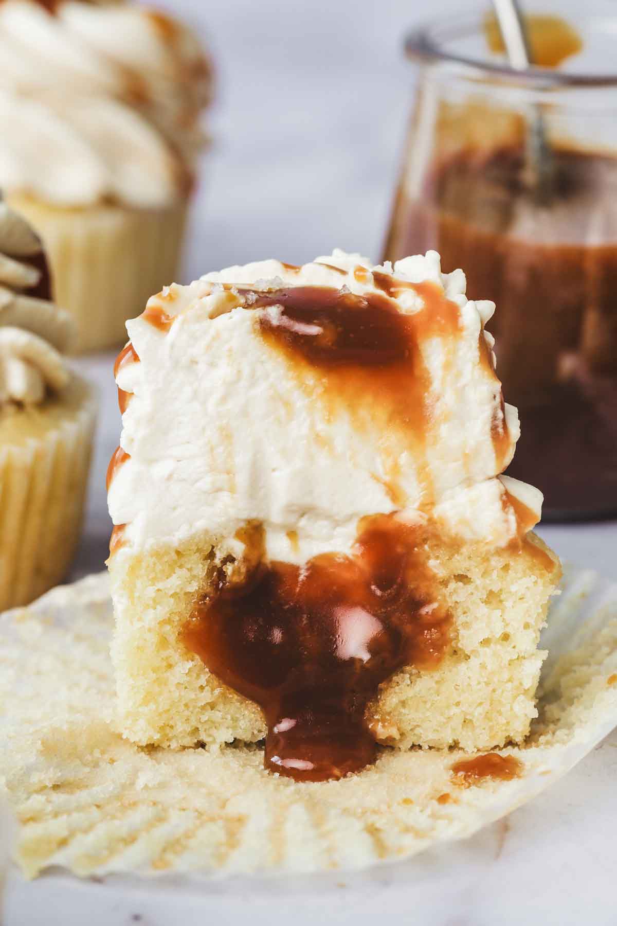 cut in half caramel cupcakes