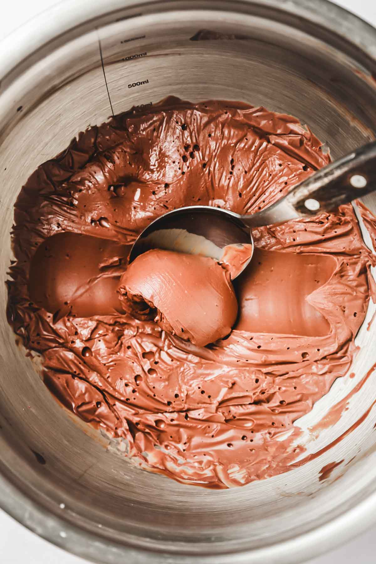 firm chocolate ganache on a mixing bowl 