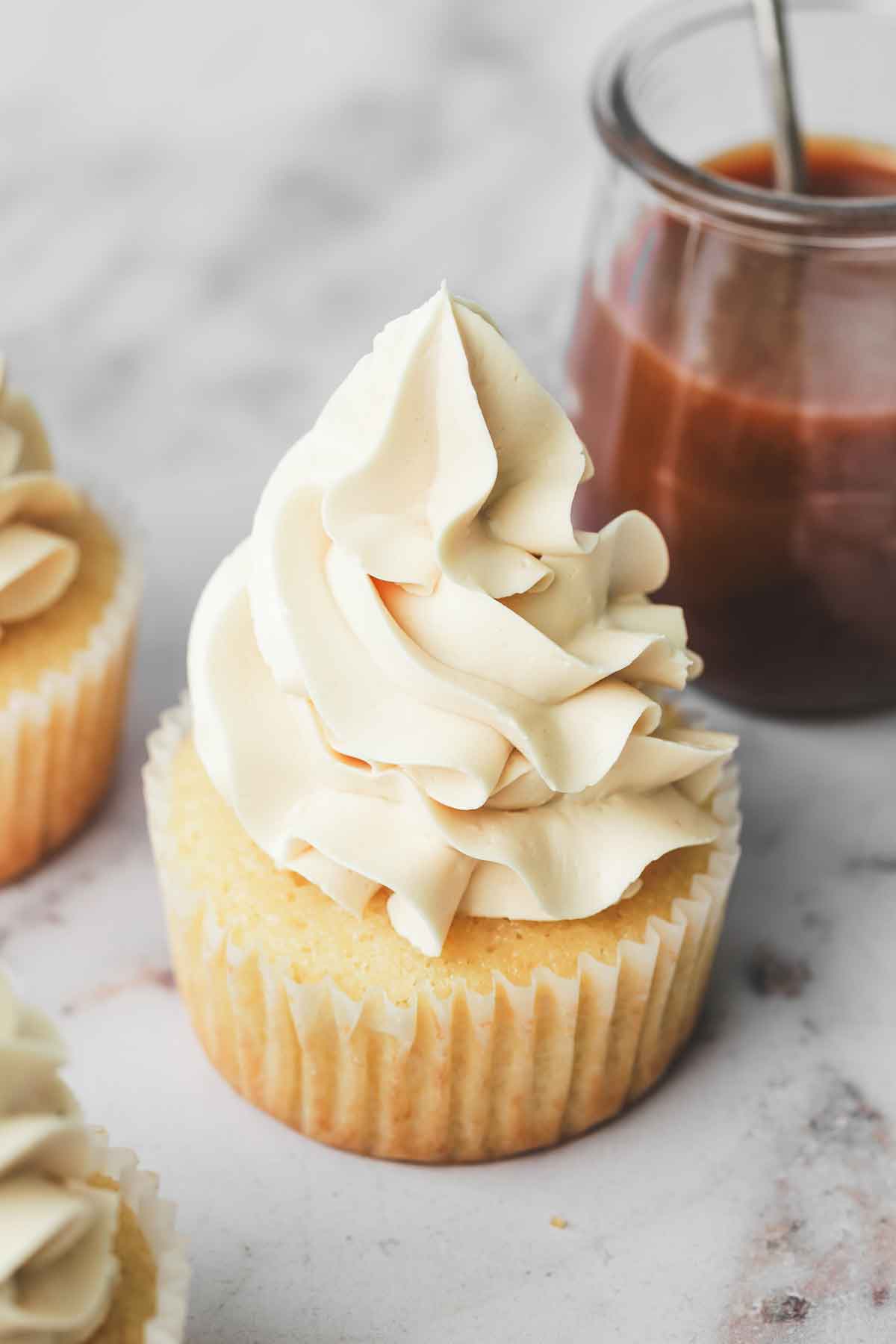 salted butter caramel buttercream on cupcakes