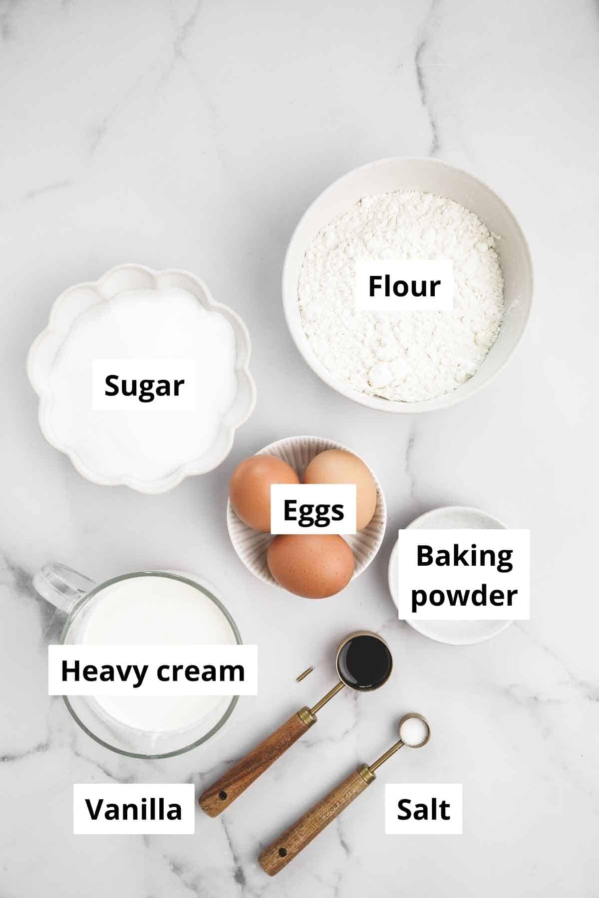ingredients for vanilla molly cake in bowls