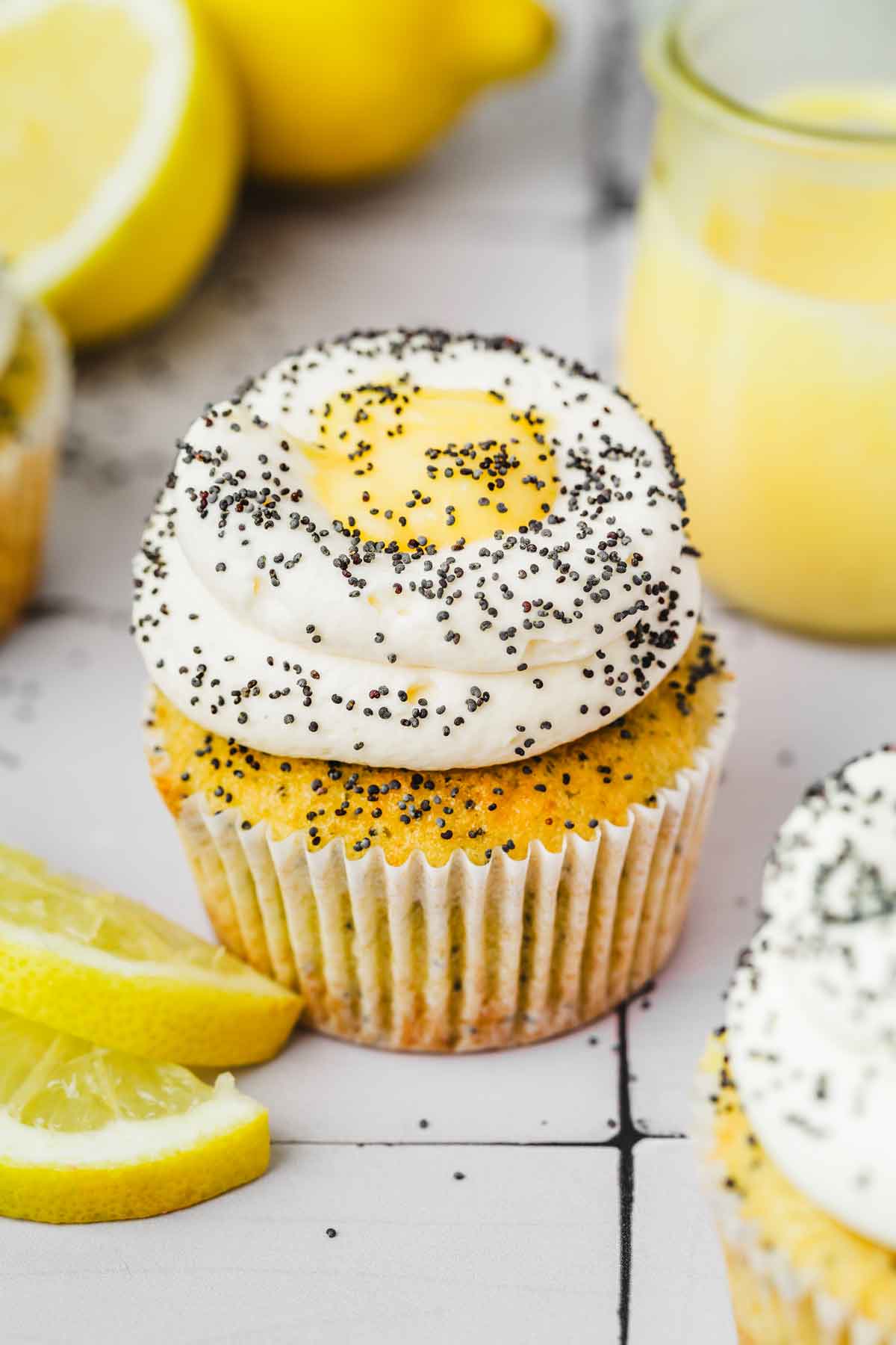 lemon poppy seed cupcakes on a table