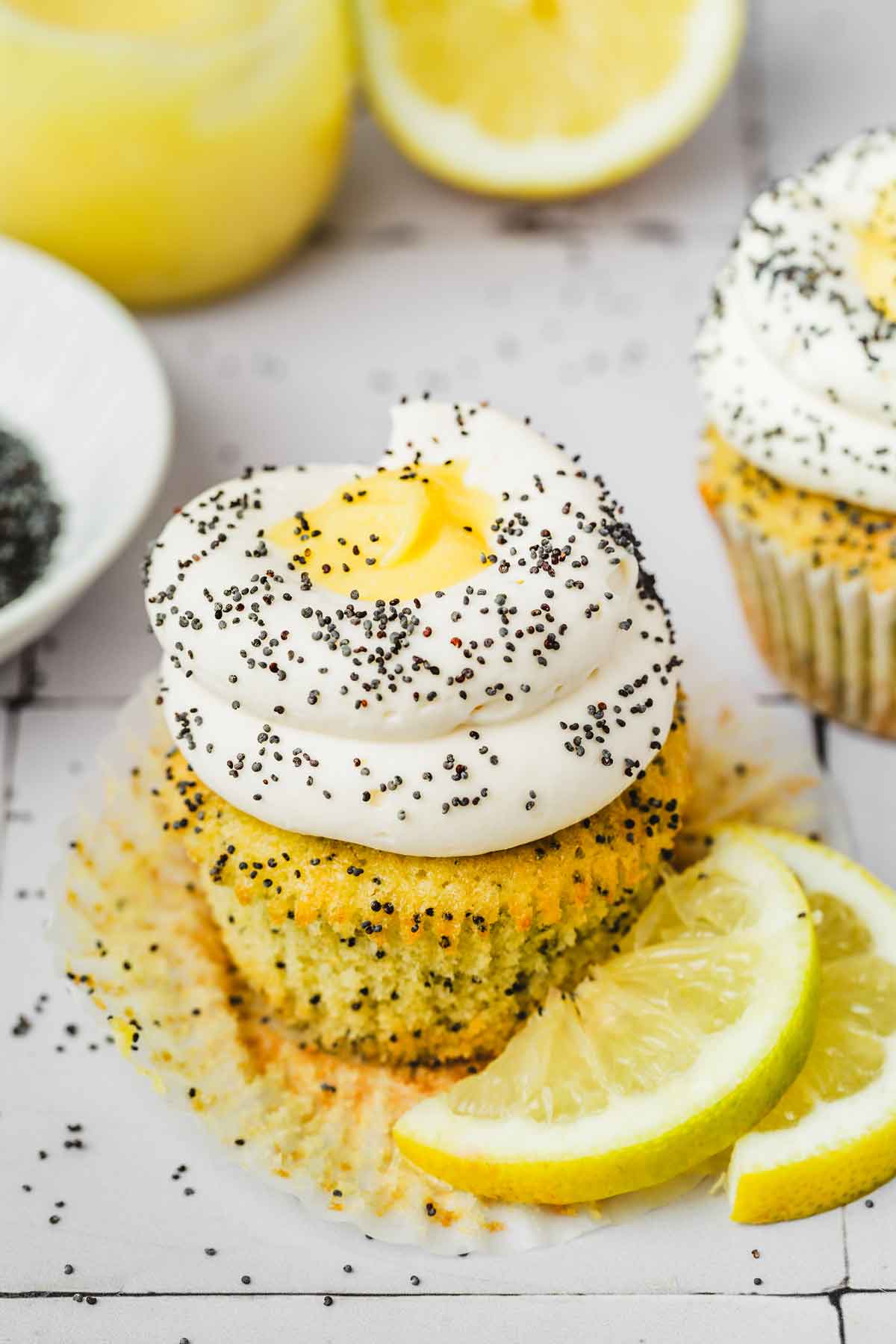 lemon poppy seed cupcakes on a table