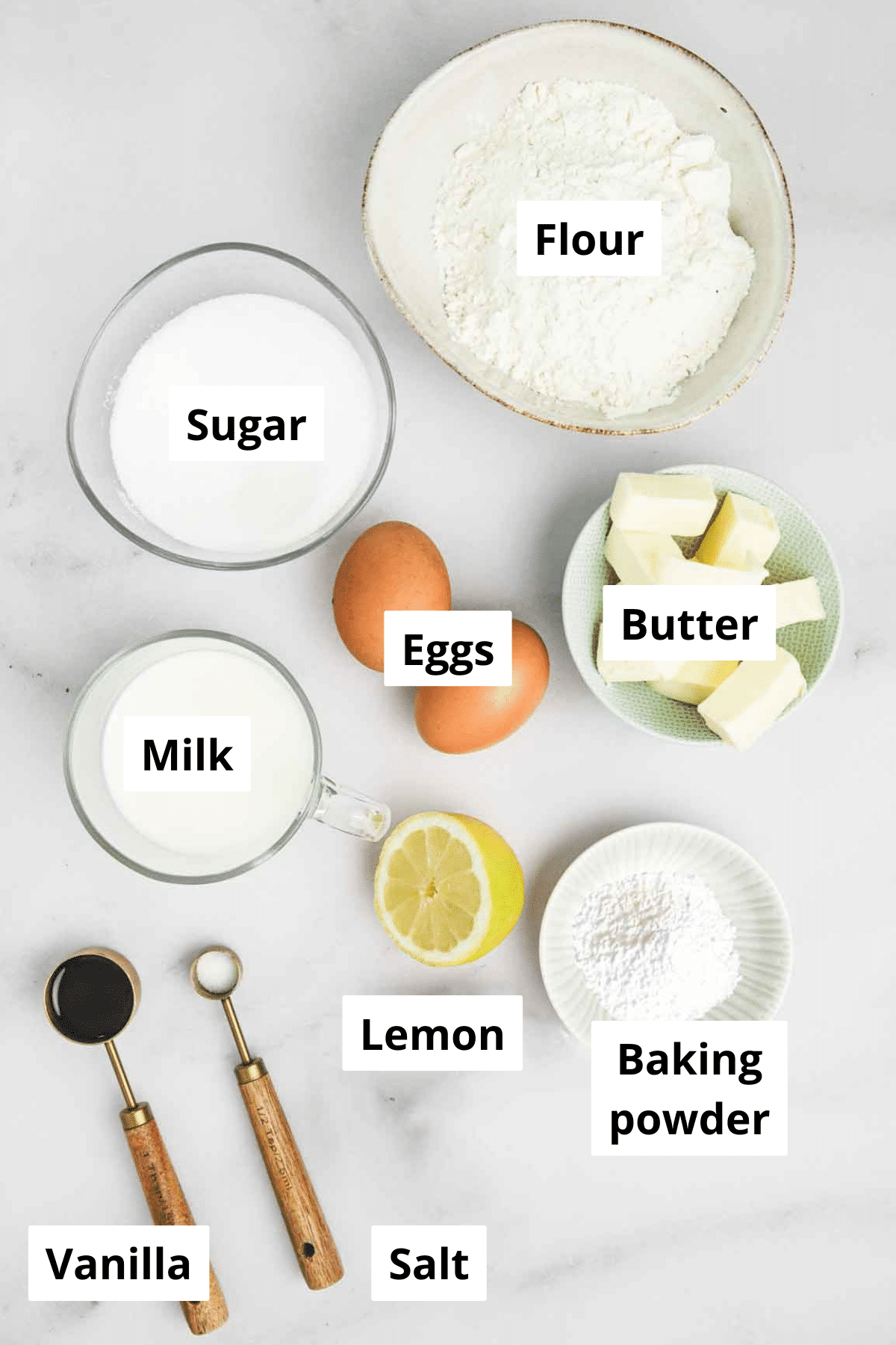 bowls with ingredients for lemon cupcakes