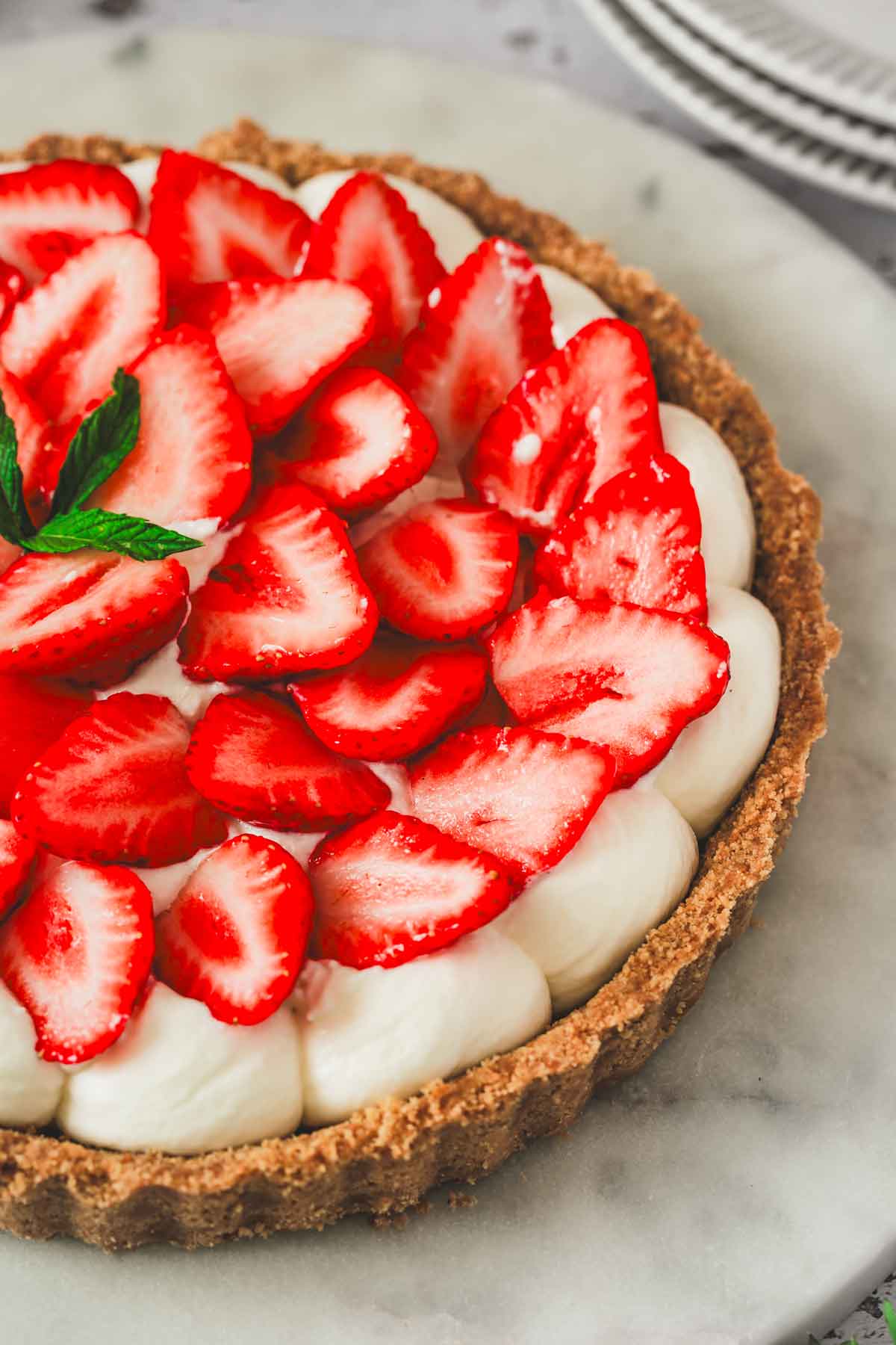 mascarpone strawberry tart on a plate