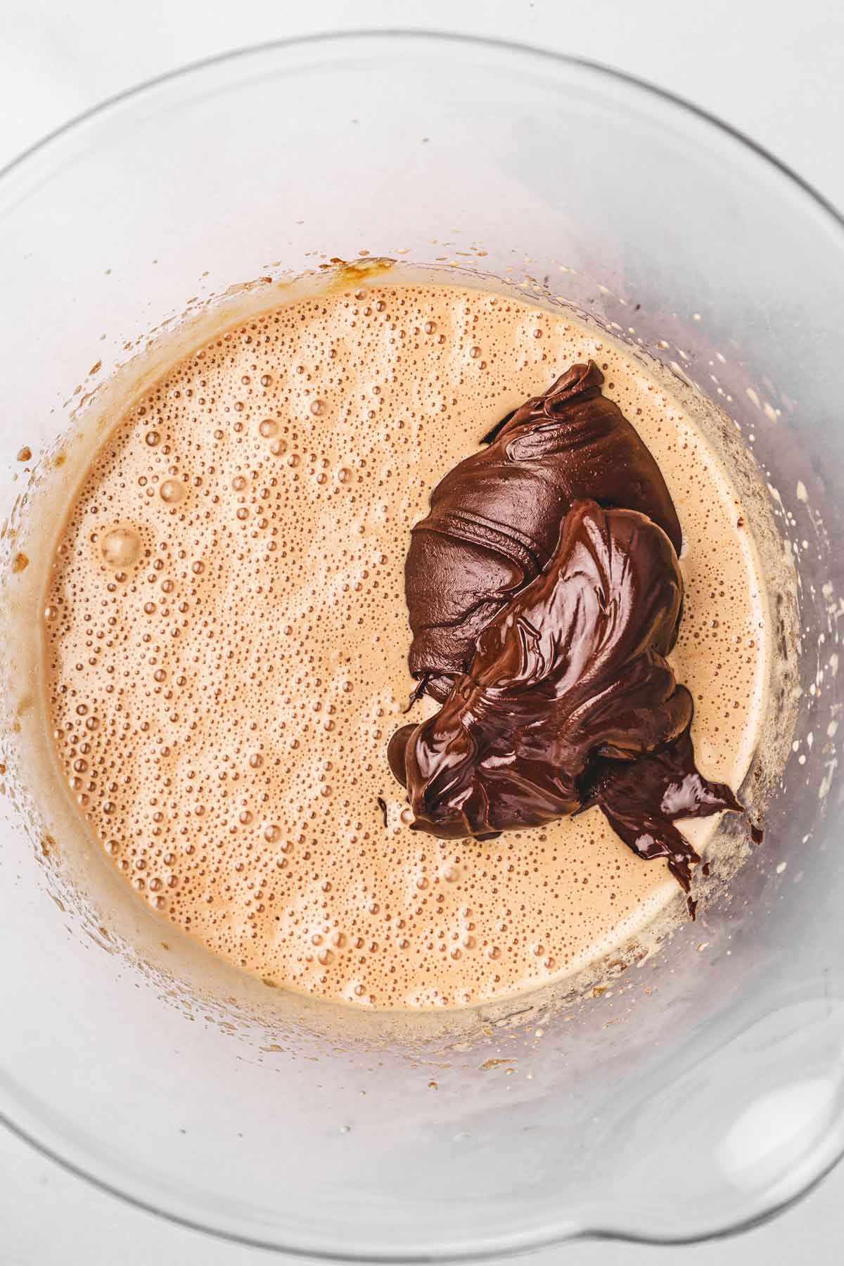 egg and sugar mixture combined with melted chocolate