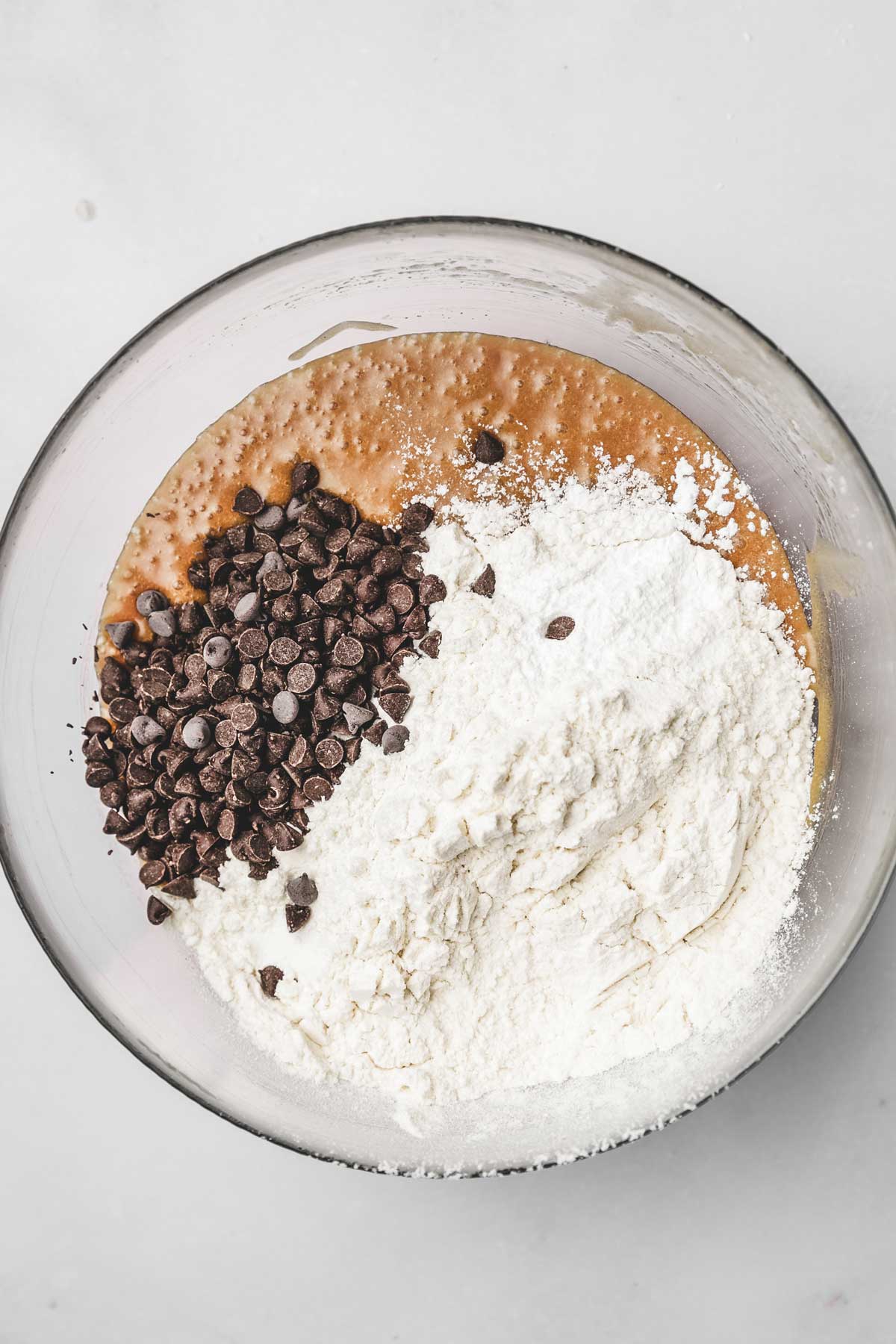 mixing bowl with cookie ingredients