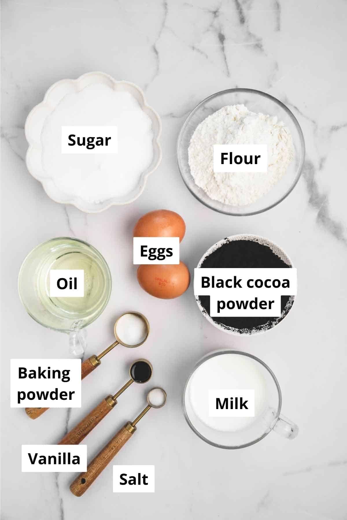 bowls with cocoa cupcakes ingredients