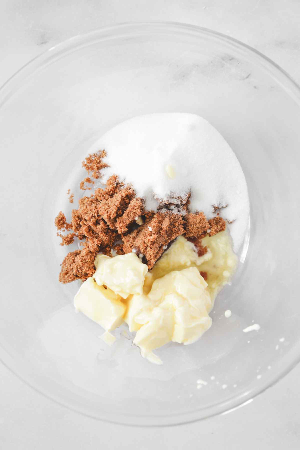 mixing bowl with butter and sugars