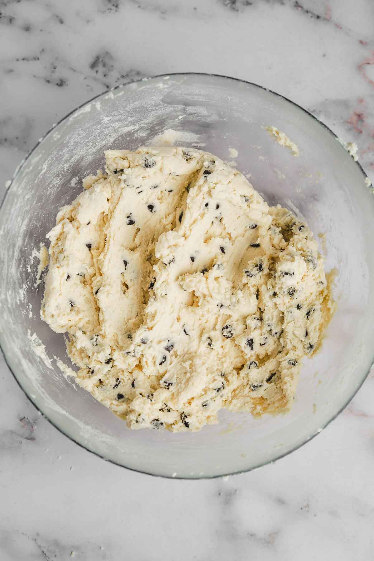 medium bowl with chocolate chip sugar cookie dough