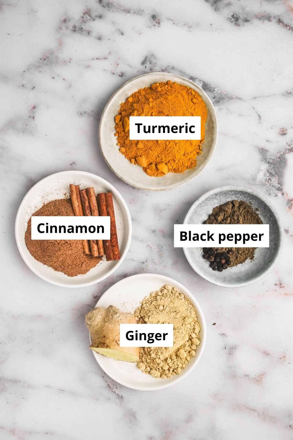 bowls with turmeric latte mix ingredients