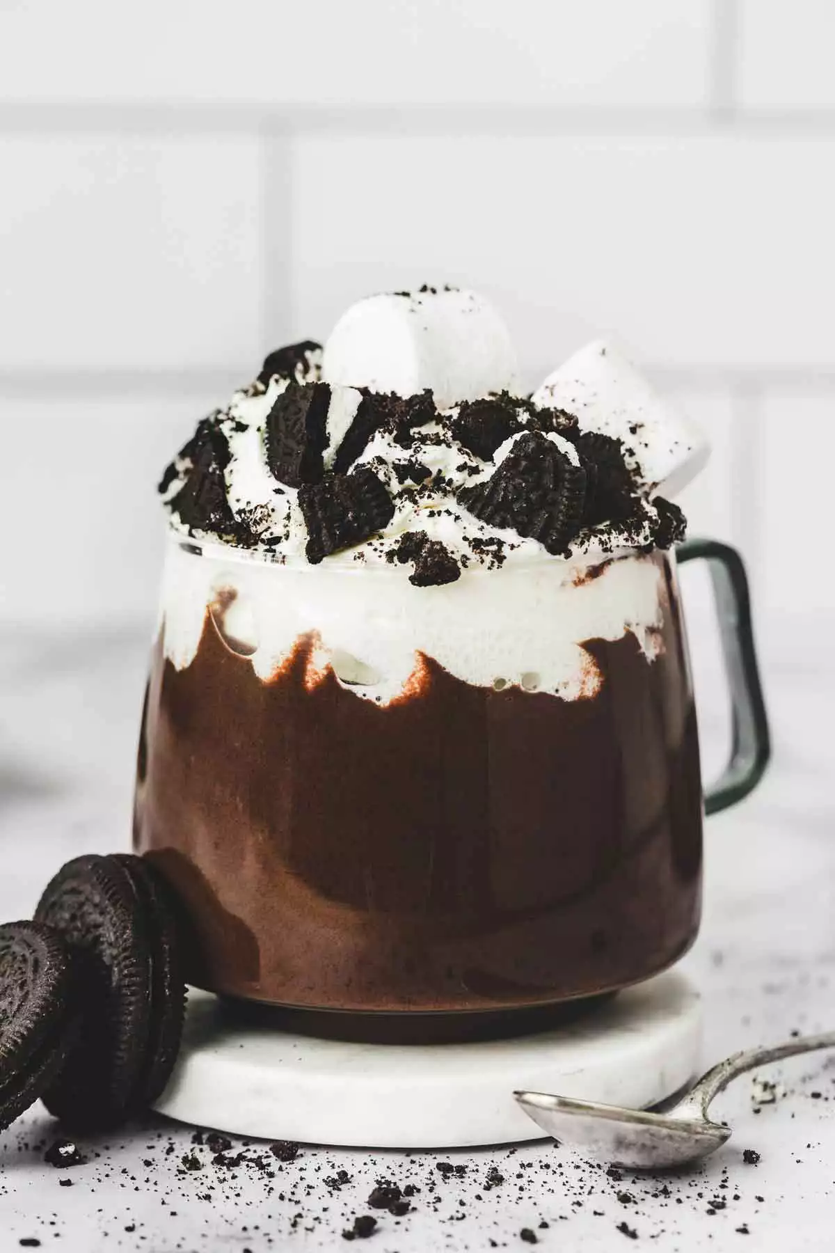 oreo hot chocolate in a glass