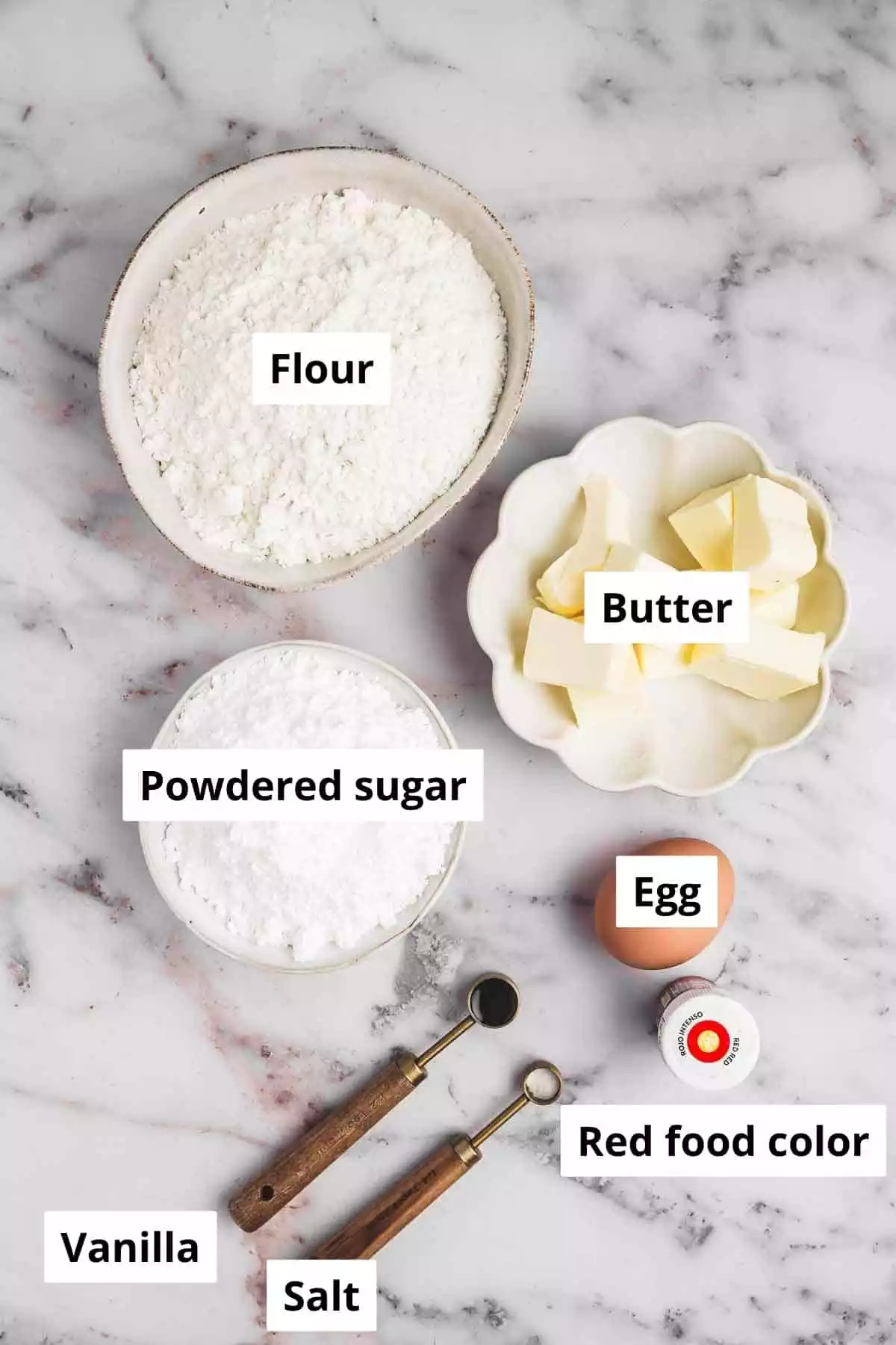 bowl with candy cane cookies ingrédients