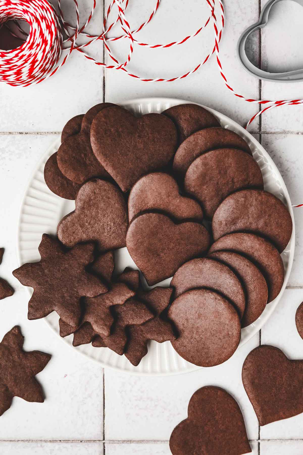 plate with baked chocolate sugar cookies
