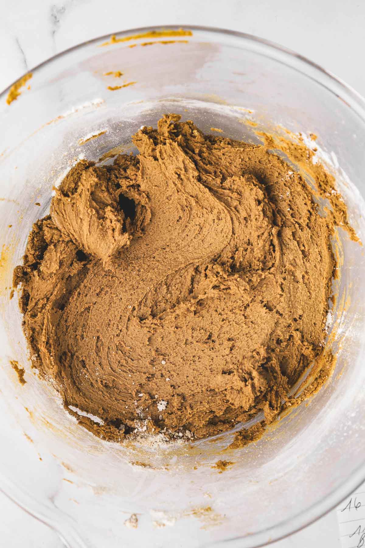 large bowl with gingerbread cookie batter