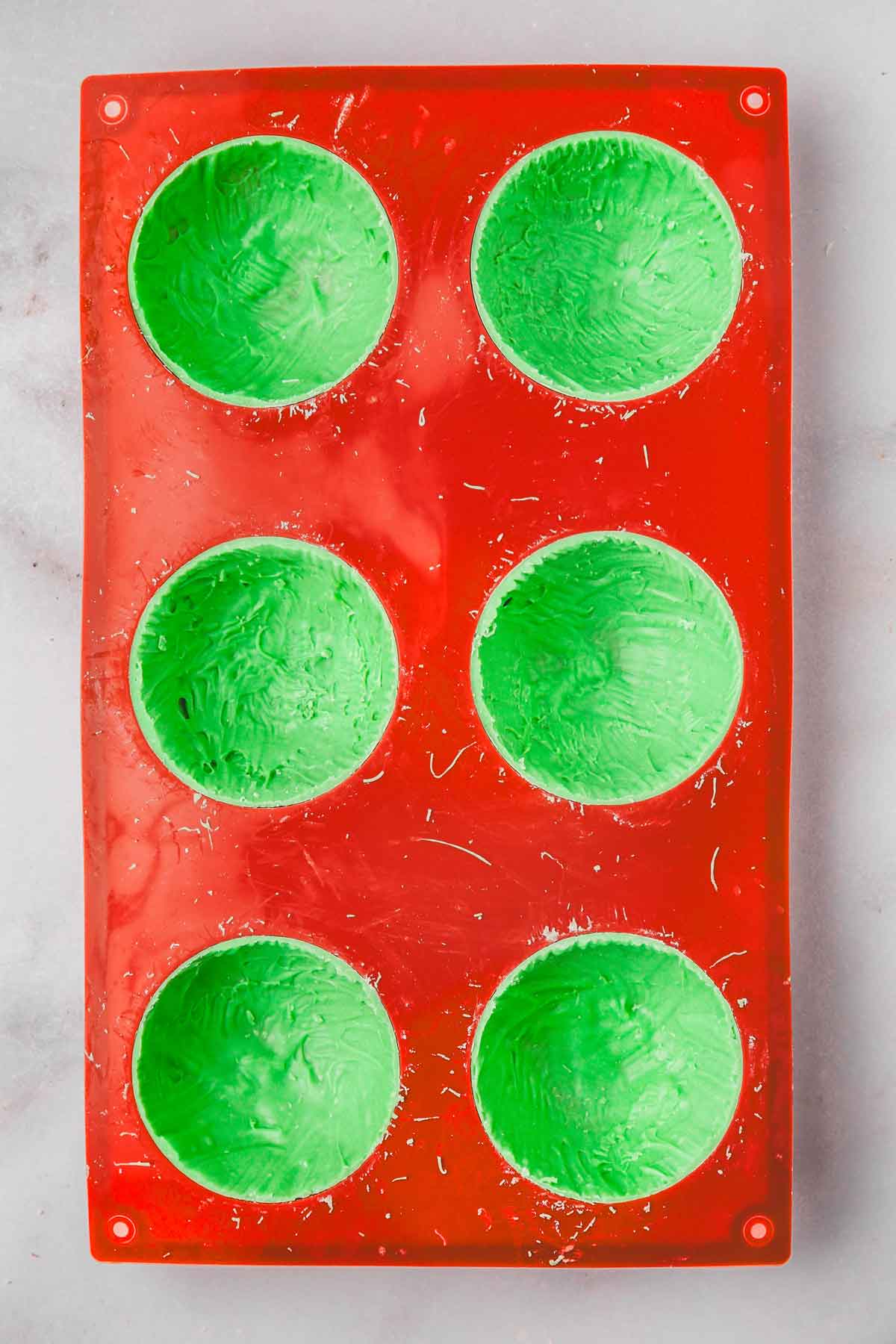silicone molds with chocolate spheres