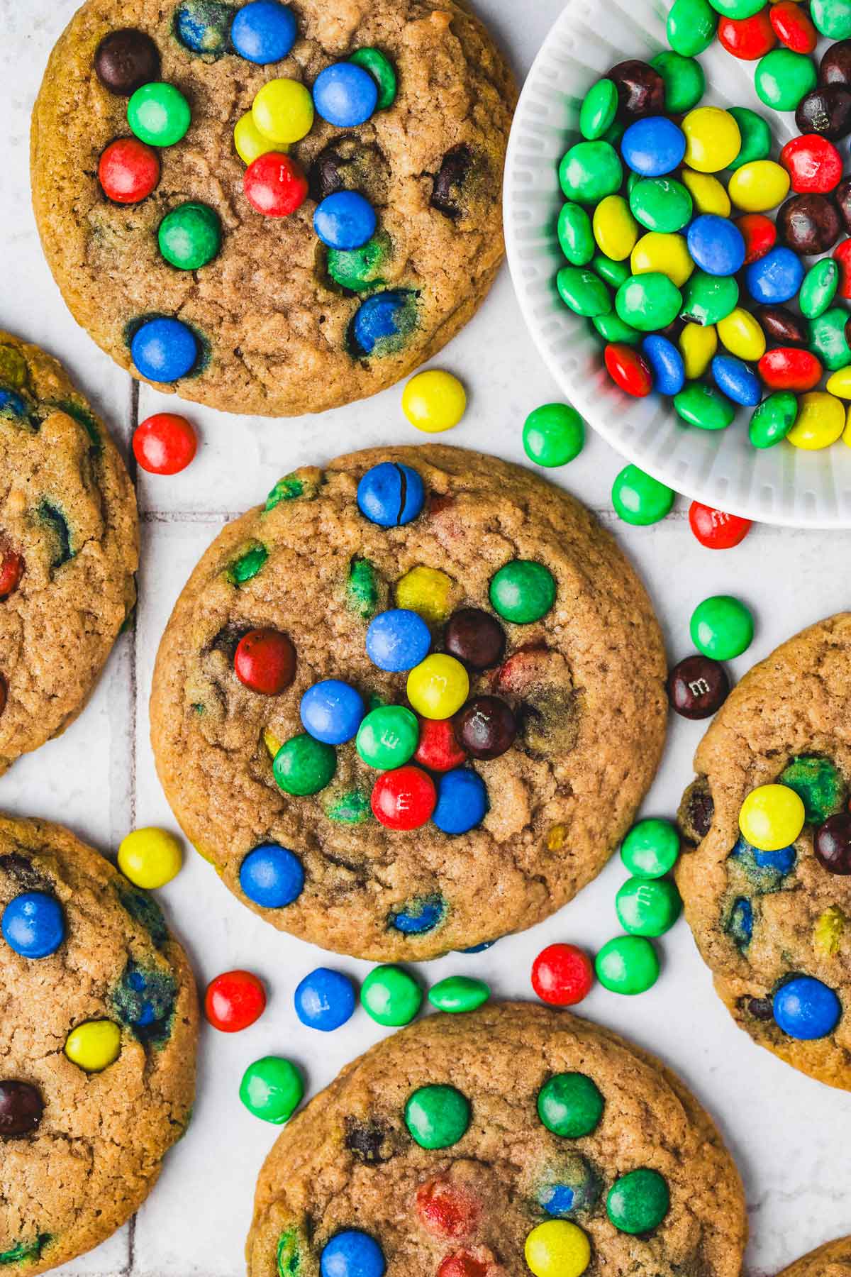 mini mms cookies on a table
