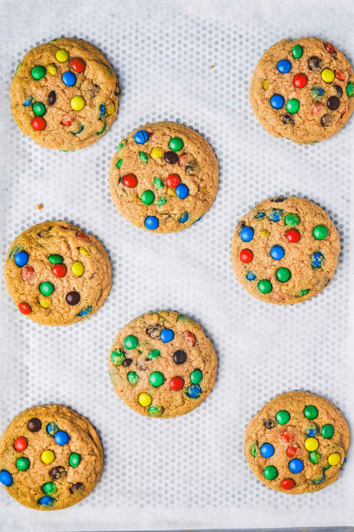 cookie sheet with mini mm baked cookies