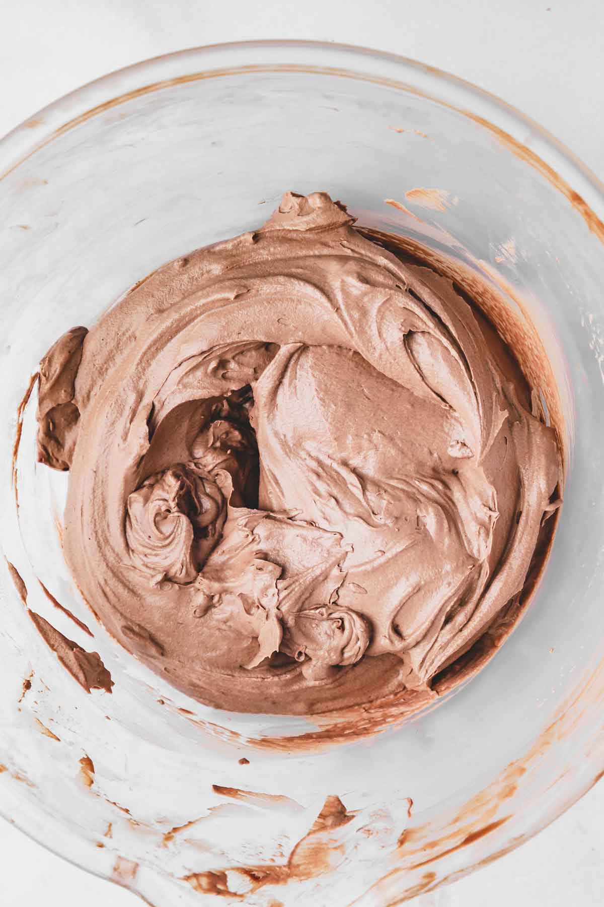 large mixing bowl with chocolate mousse batter