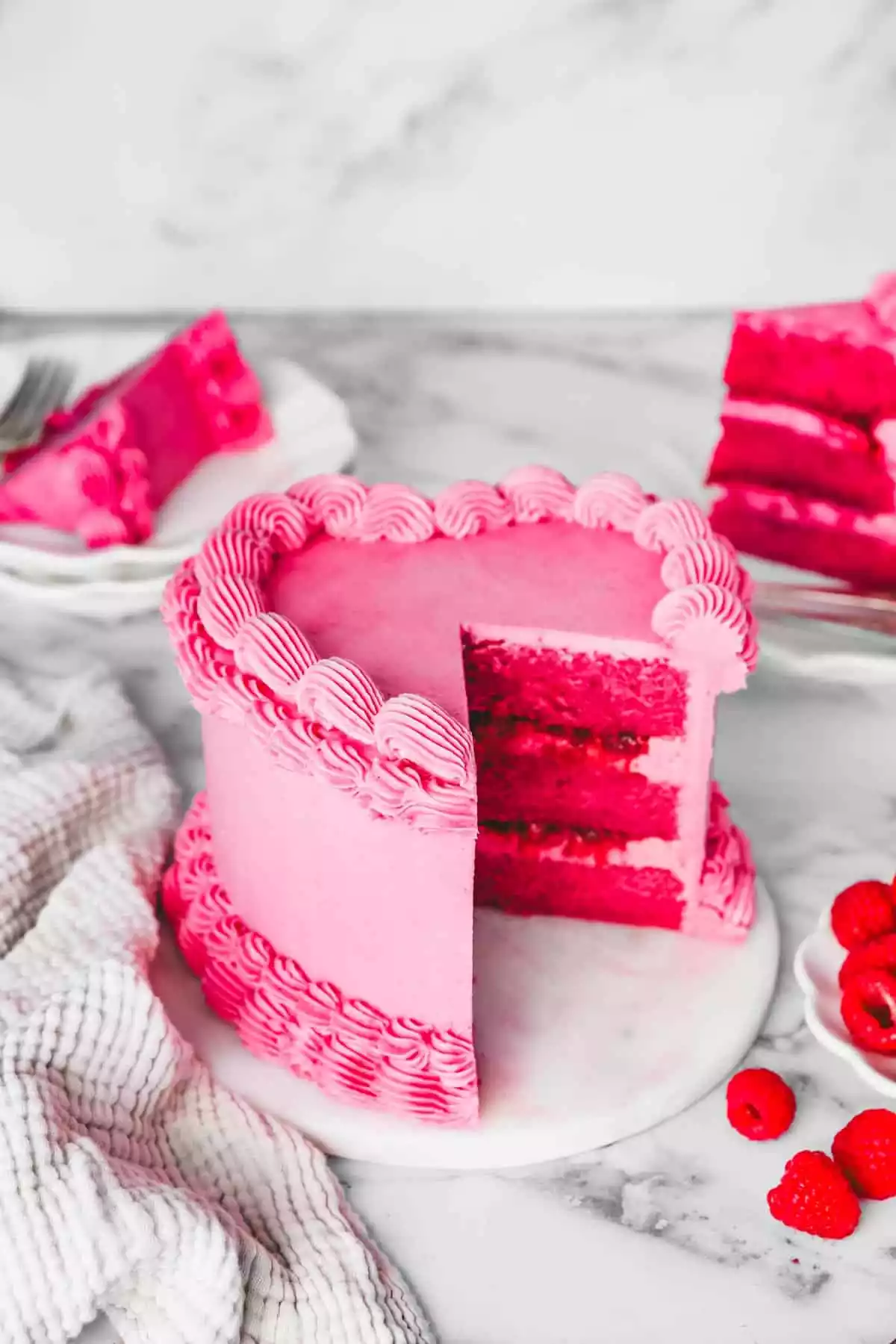 sliced pink cake
