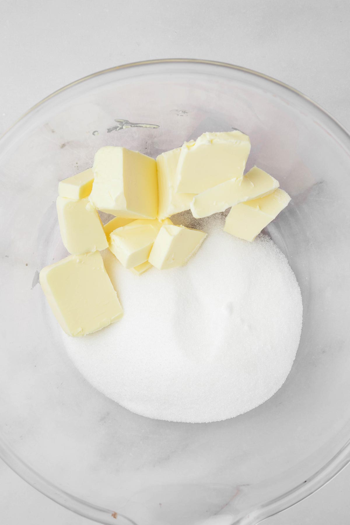 large mixing bowl with butter and sugar