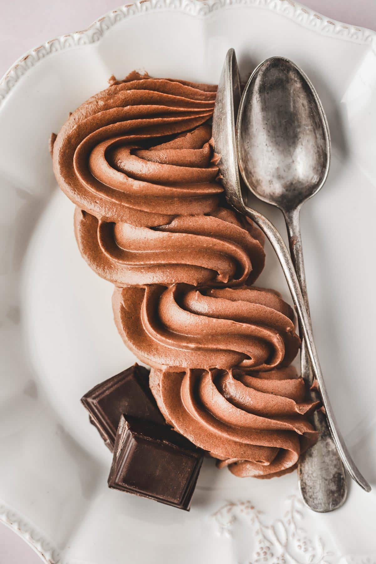 whipped chocolate buttercream on a plate