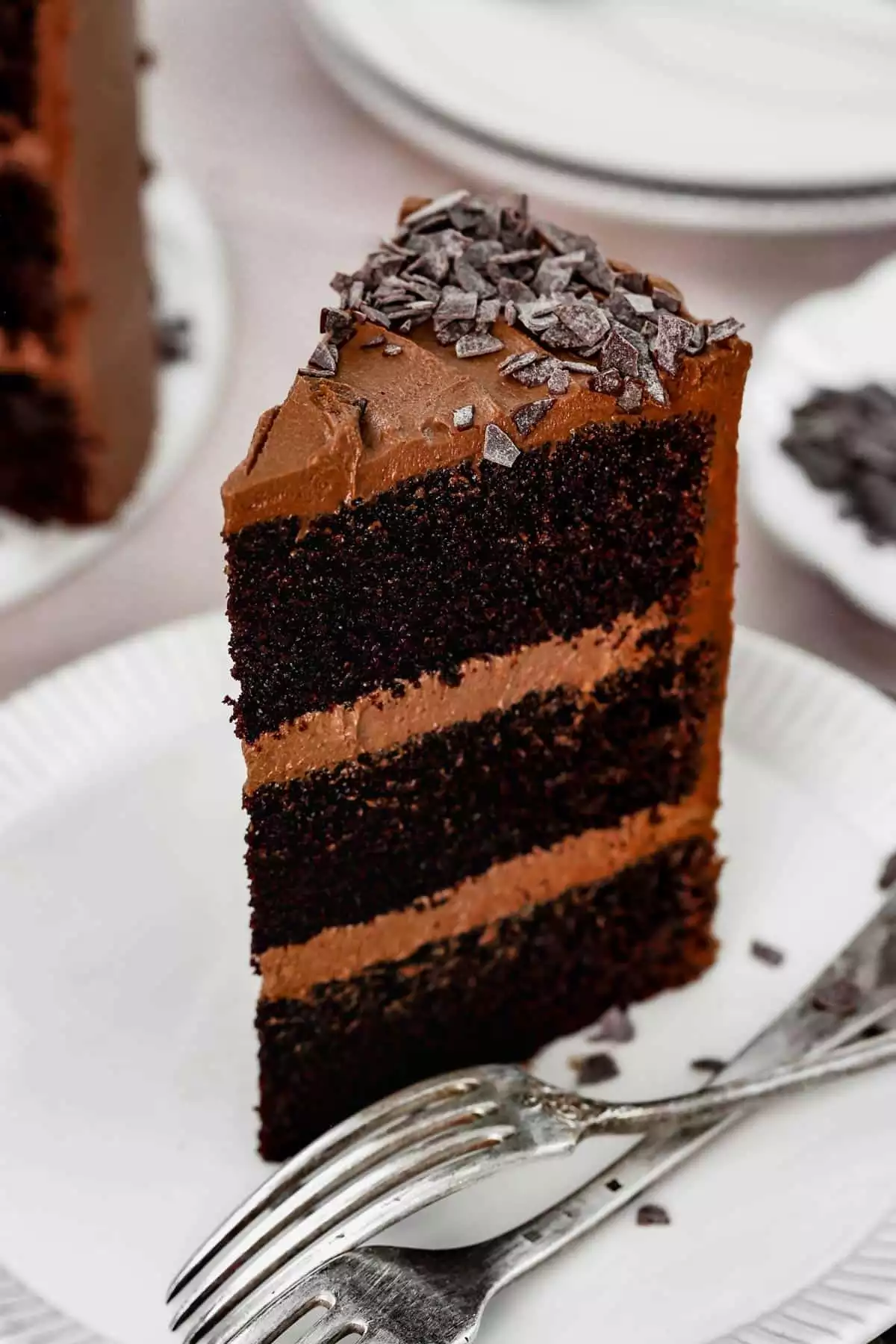 one layer of chocolate cake with buttercream frosting