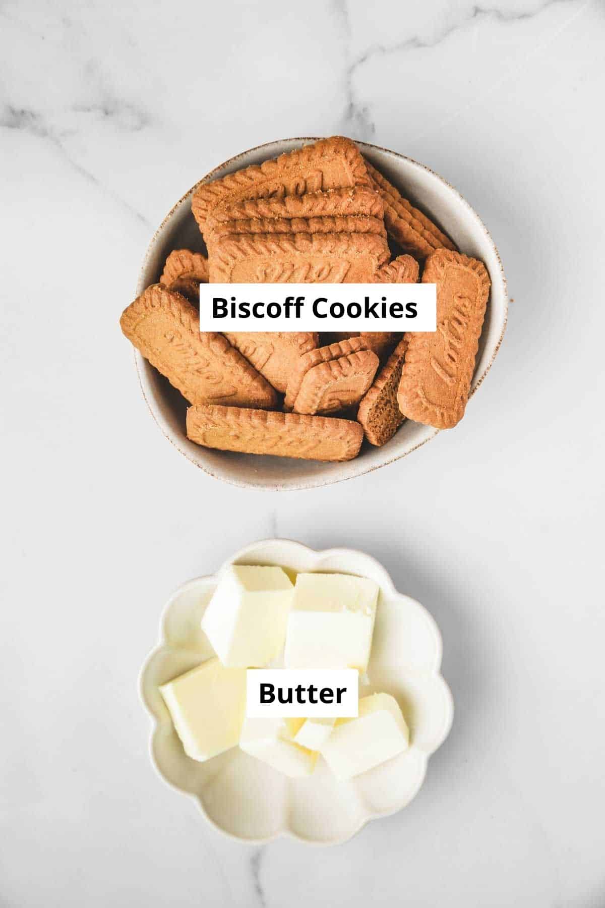biscoff crust ingredients with biscoff cookies and butter
