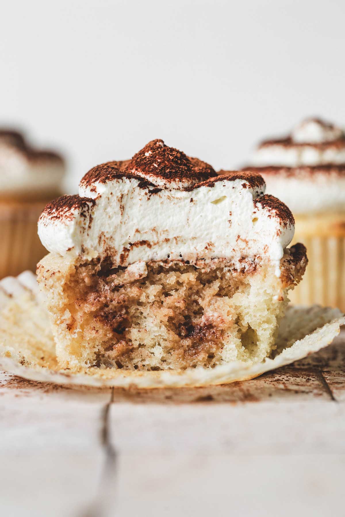 sliced mascarpone tiramisu cupcake