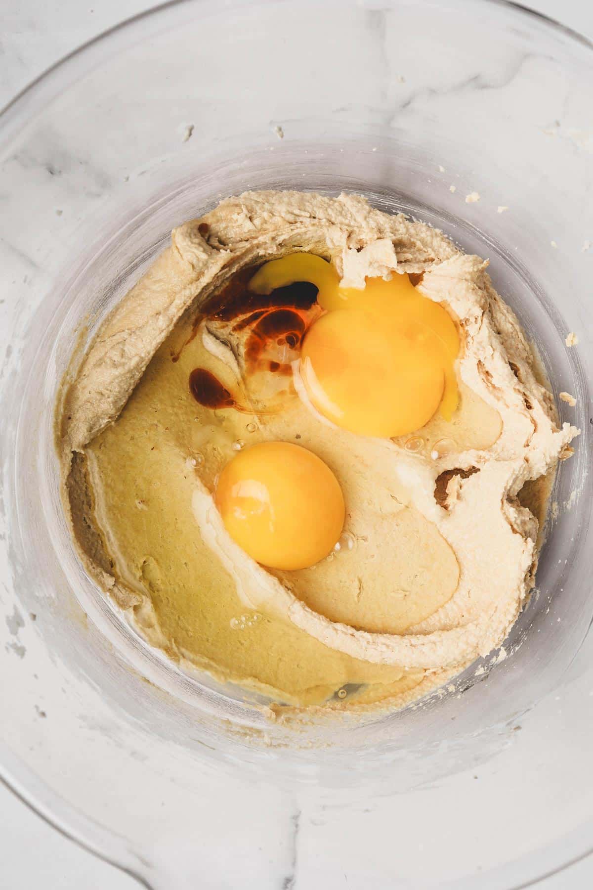 mixing bowl with egg and butter